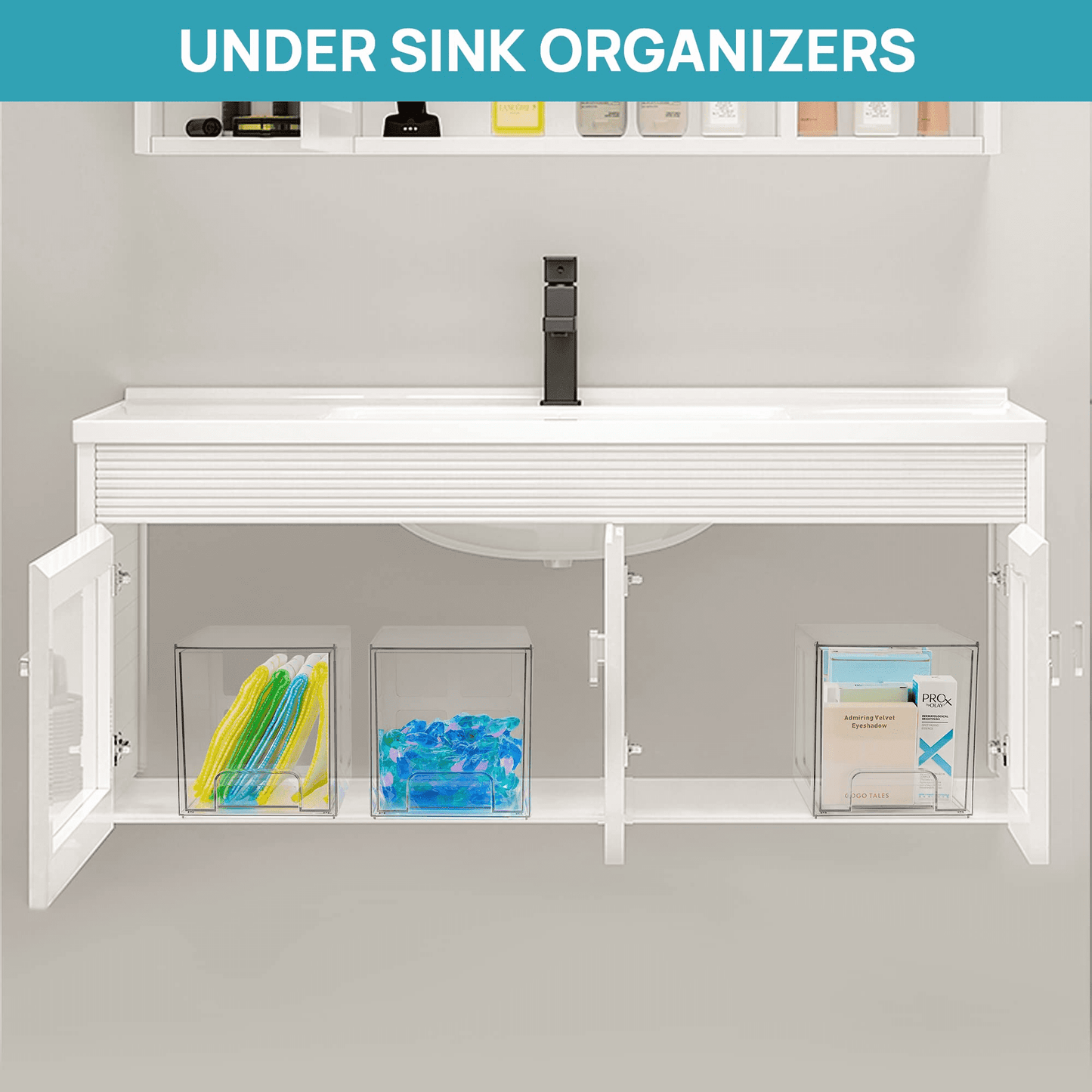 Sindcom TALL Stackable Makeup Storage Drawers, 4 Pack Acrylic Bathroom Organizers