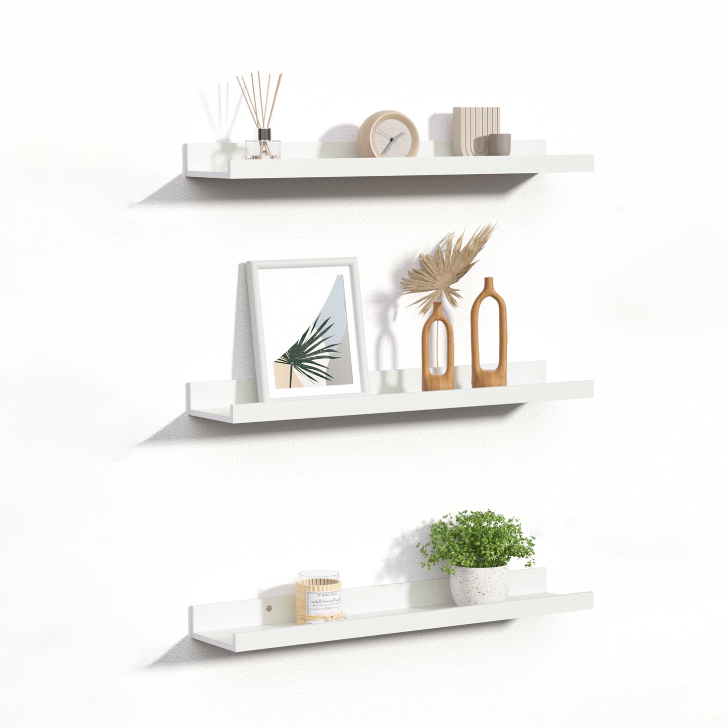 Sindcom Home Wood Shelf Wall Mounted, Set of 3, Multiple Sizes, White