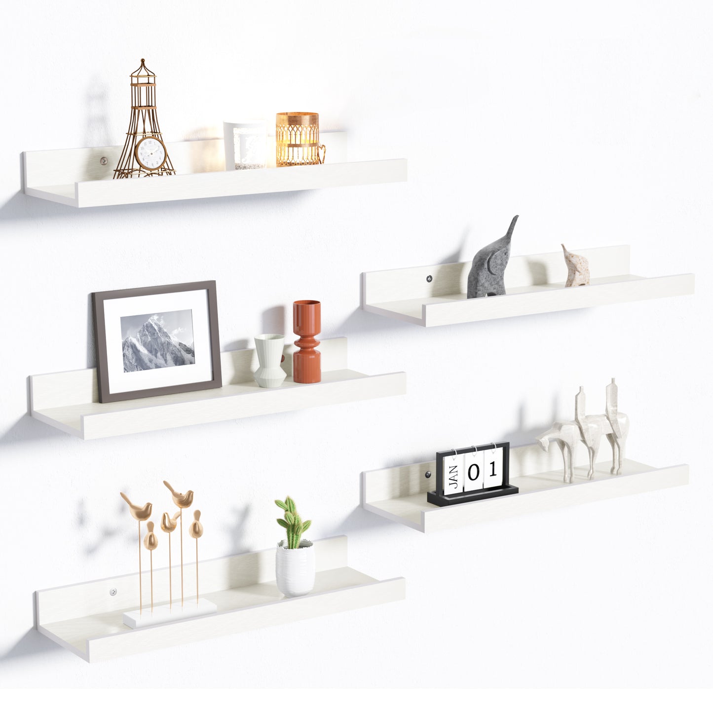Floating Shelves, Sindcom Home Wood Shelf Wall Mounted, Set of 5, White