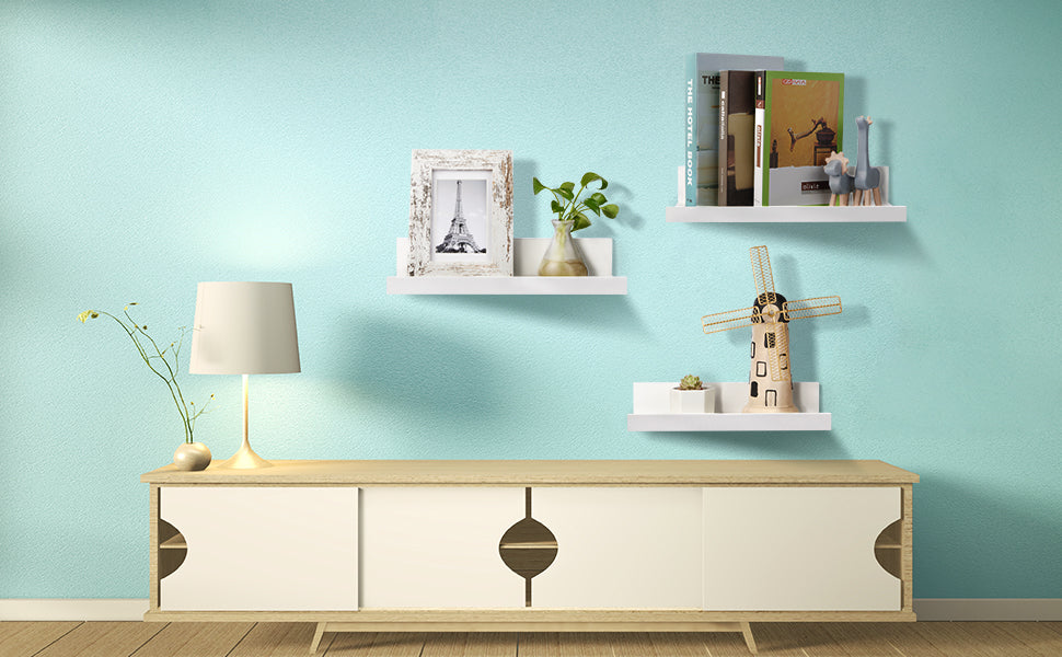 Floating Shelves, Upsimples Home Wood Shelf Wall Mounted, Set of 5, Multiple Sizes, White