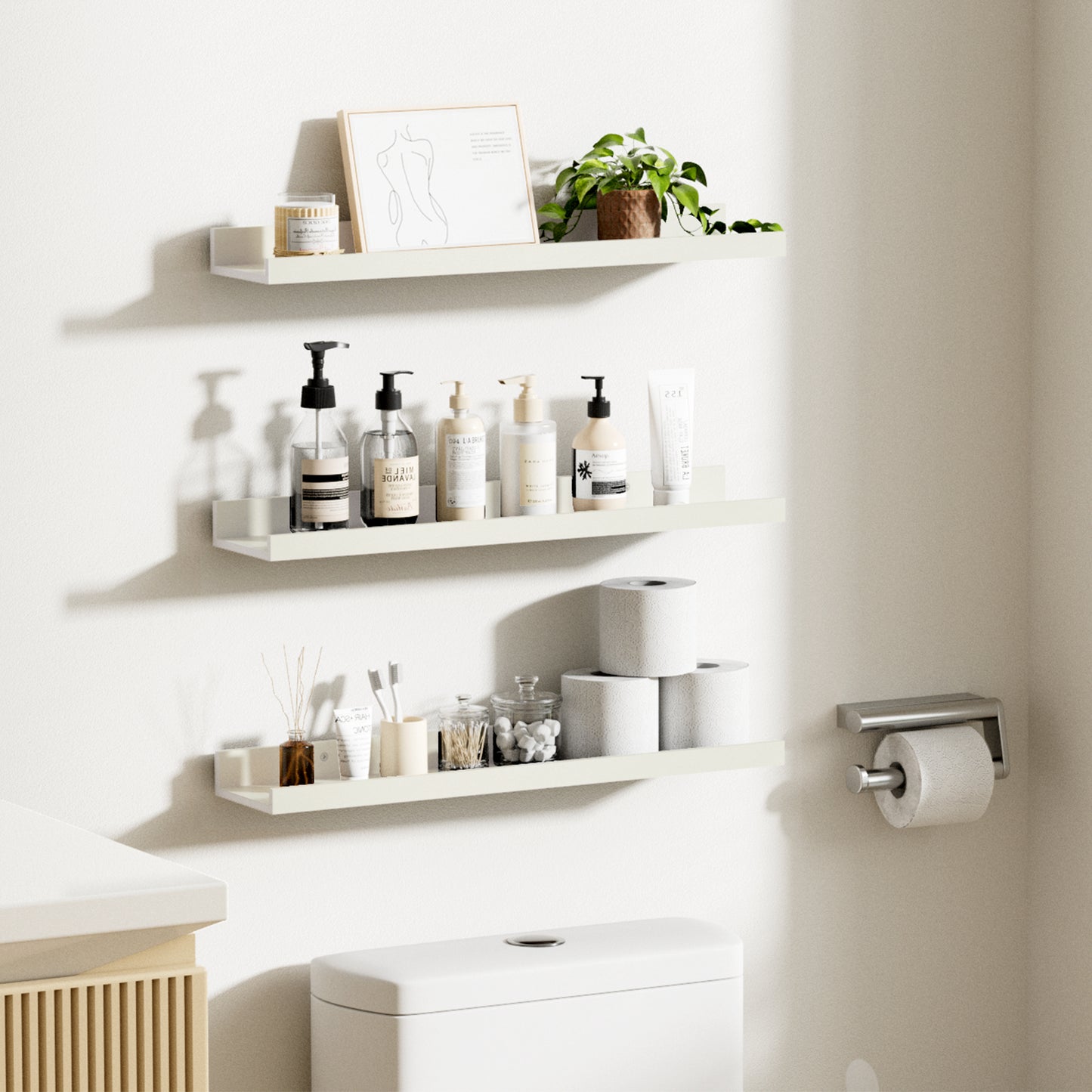 Sindcom Home Wood Shelf Wall Mounted, Set of 3, Multiple Sizes, White