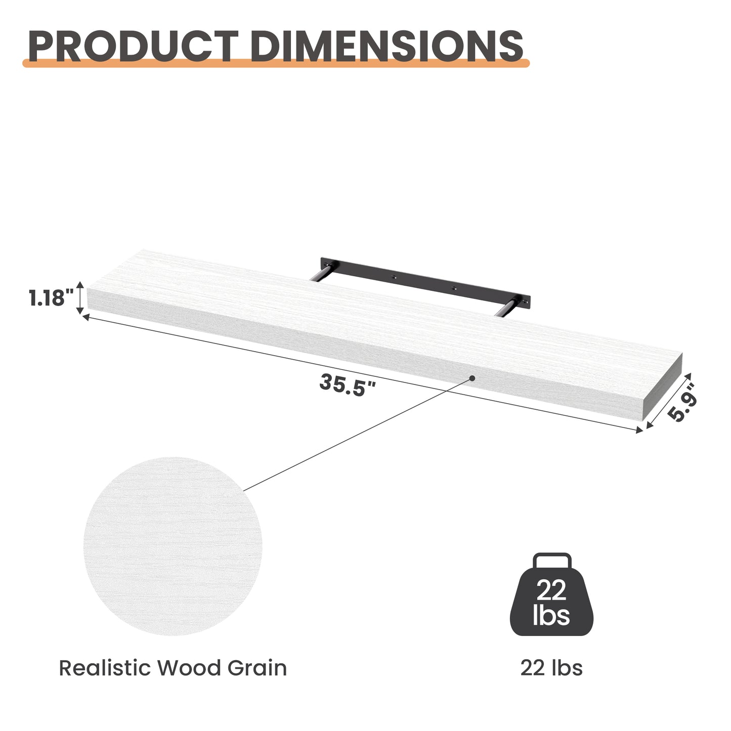 Sindcom 35.5in Floating Shelves, 3-Pack Wood Wall Shelf Set with Invisible Brackets,White