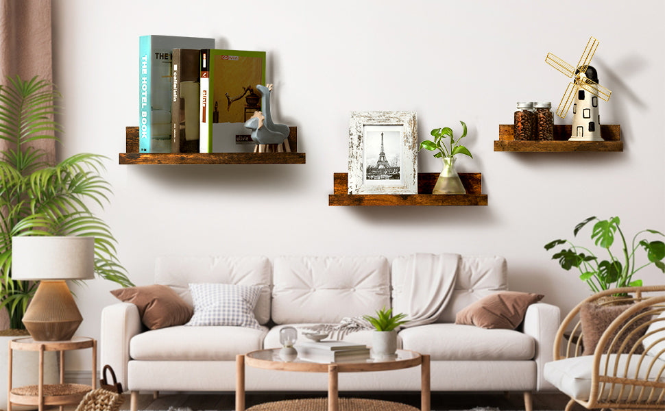 Floating Shelves, Upsimples Wood Shelf Wall Mounted, Set of 5, Multiple Sizes, Brown