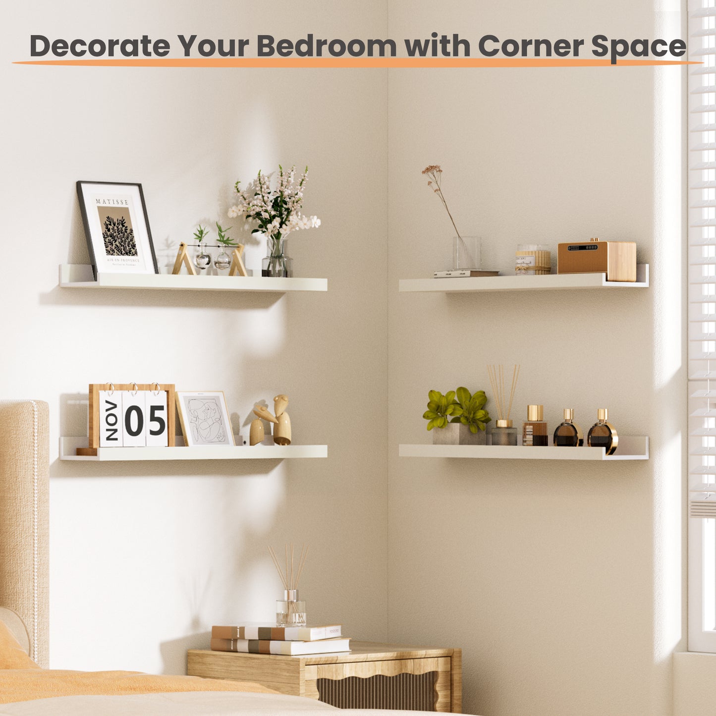 Sindcom Home Wood Shelf Wall Mounted, Set of 3, Multiple Sizes, White
