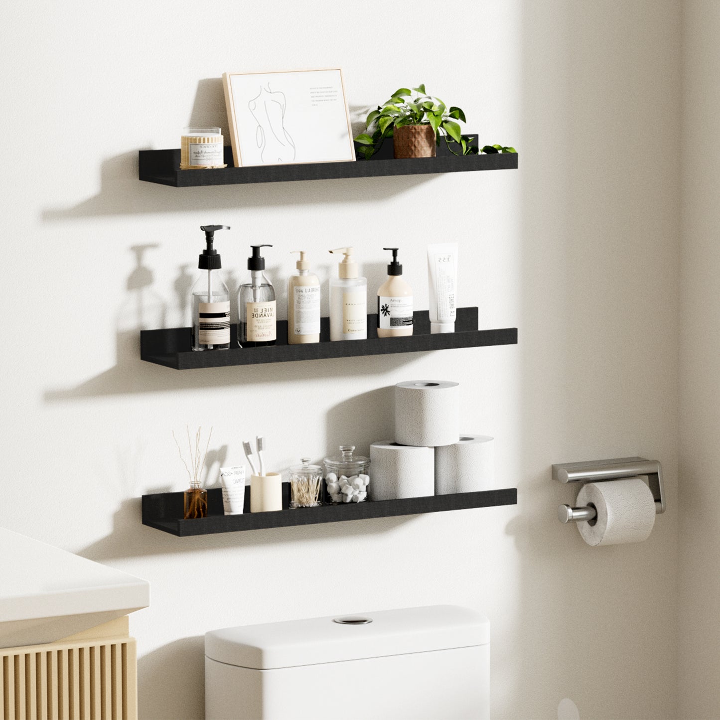 Sindcom Home Wood Shelf Wall Mounted, Set of 3, Black