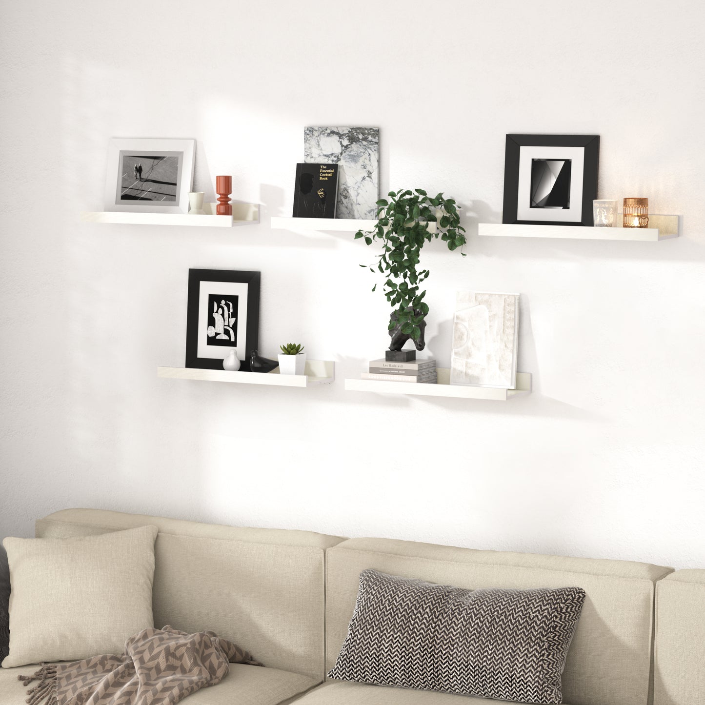 Floating Shelves, Sindcom Home Wood Shelf Wall Mounted, Set of 5, White