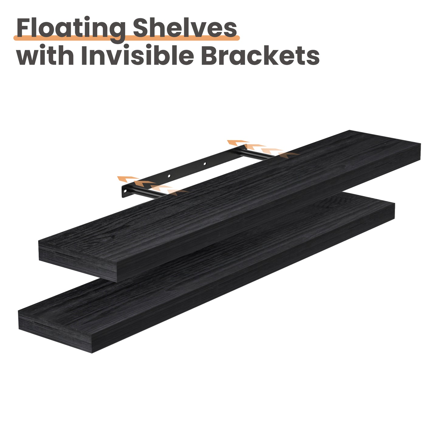 Sindcom 36in Floating Shelves with Invisible Brackets, Wall Mounted Rustic Wood Shelves Set of 3, Black