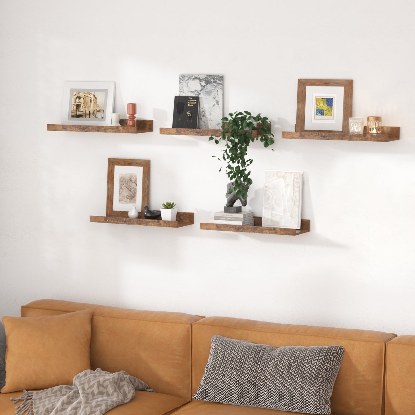 Floating Shelves, Sindcom Home Wood Shelf Wall Mounted, Set of 5, Brown