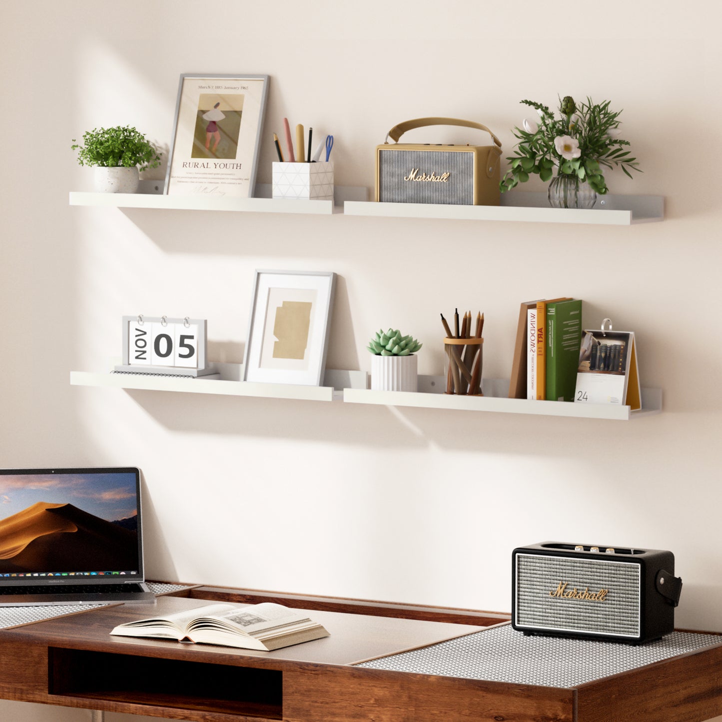 Sindcom Home Wood Shelf Wall Mounted, Set of 3, Multiple Sizes, White