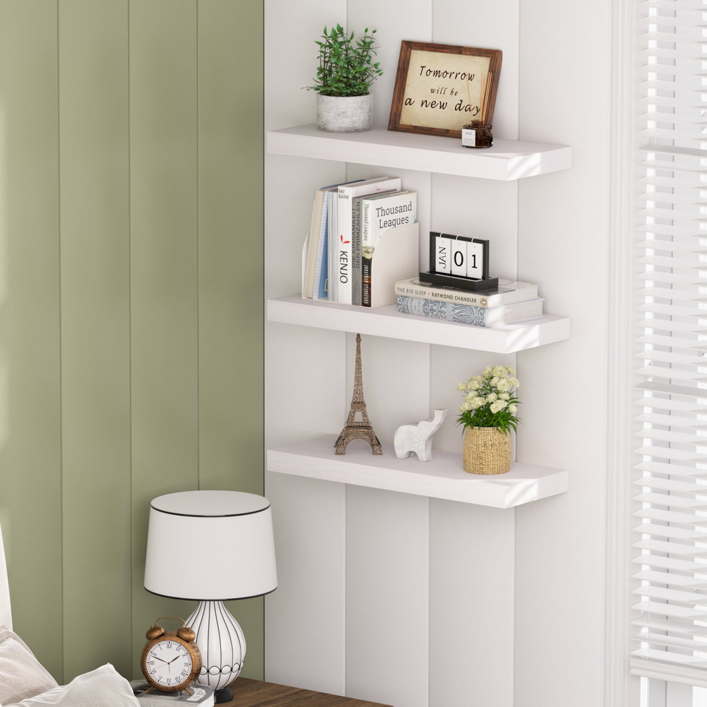 Sindcom Wood Floating Shelves Wall Mounted Shelves, White, Set of 3