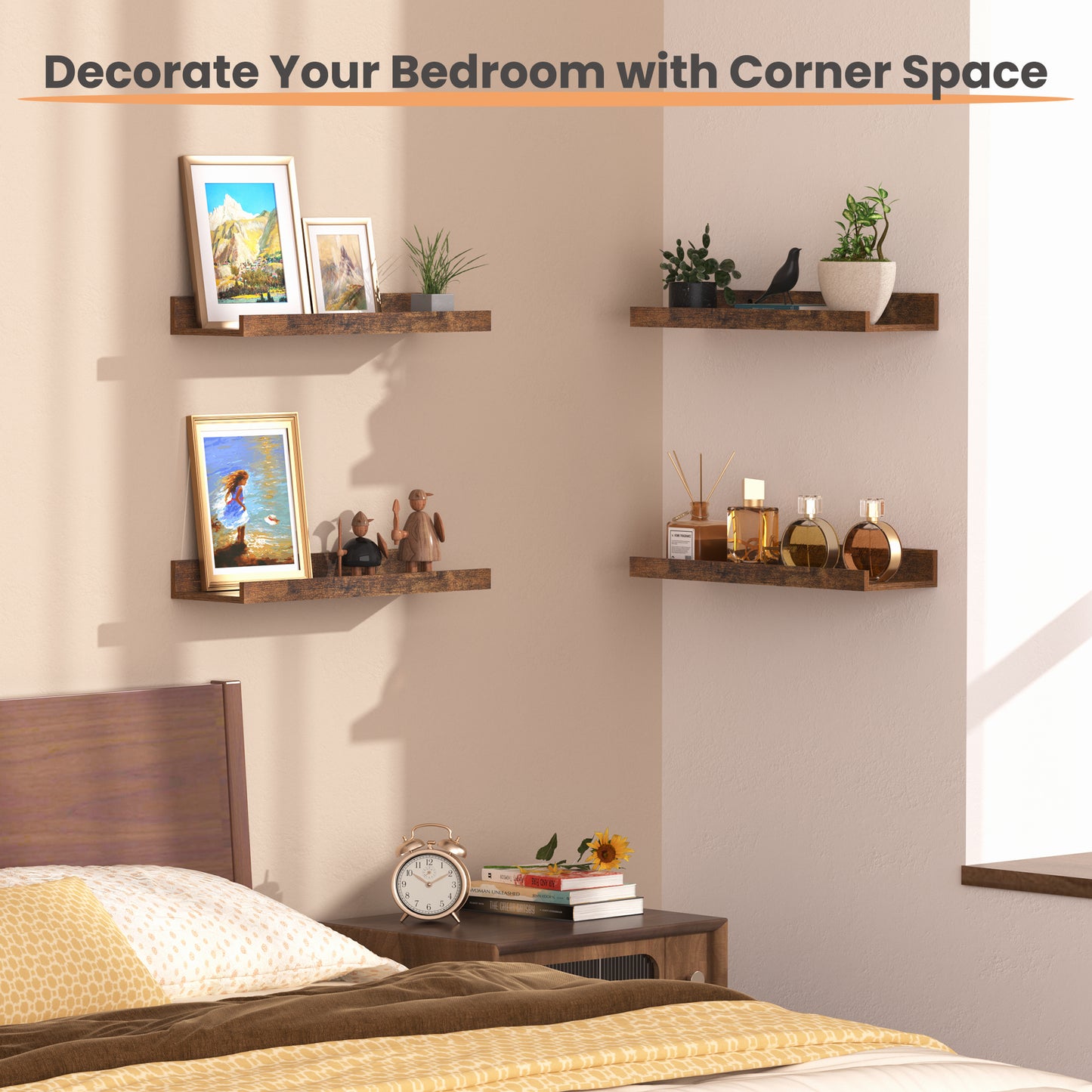 Floating Shelves, Sindcom Home Wood Shelf Wall Mounted, Set of 5, Brown