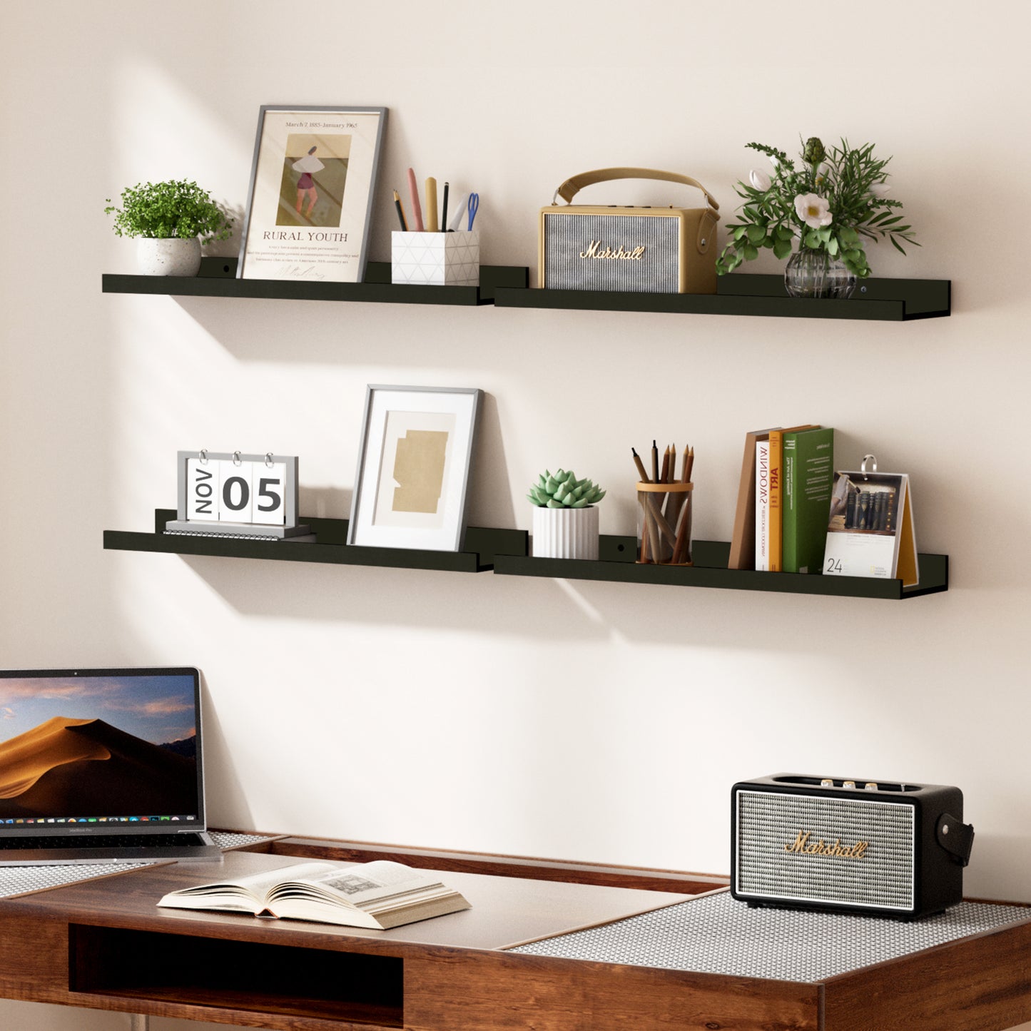 Sindcom Home Wood Shelf Wall Mounted, Set of 3, Black