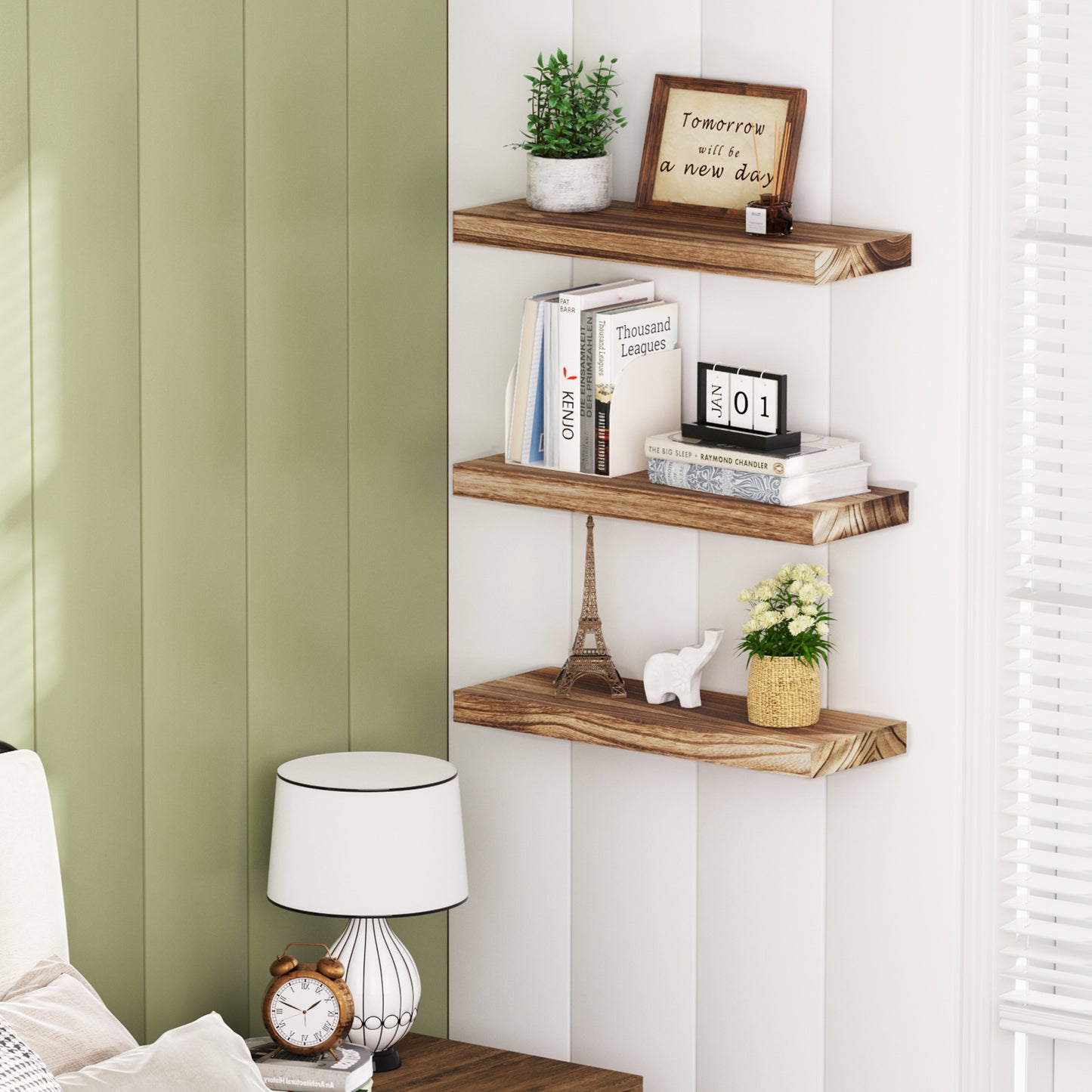 Sindcom 3 Pack Brown Wood Floating Shelves Wall Mounted Shelves
