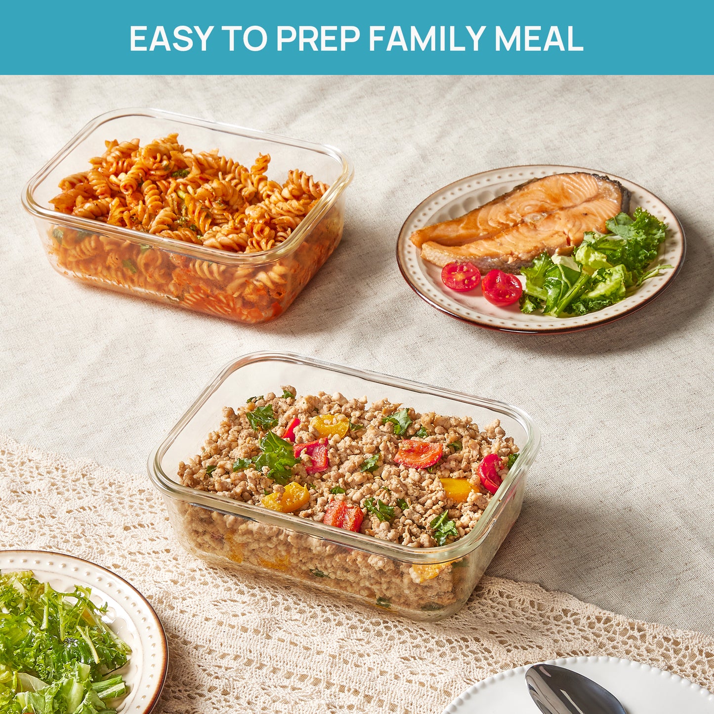 Sindcom 2Pack 1860ml/ 63oz Large Glass Storage Containers with Lids, Meal Prep Food Container Set with Snap Airtight Lid for Baking, Microwave, Oven, Leak Proof, for Freezer, Dishwasher, Grey