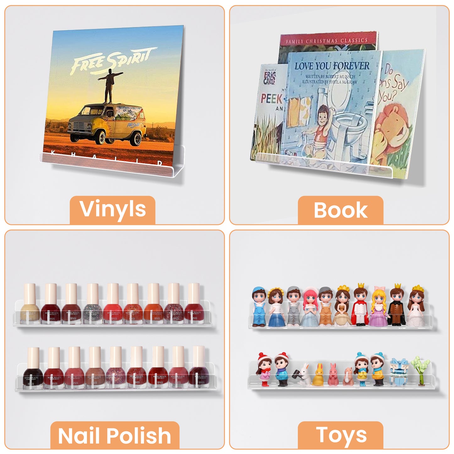 Sindcom Vinyl Record Holder Wall Mount Album Shelve Record Holder , Easy Install Acrylic Vinyl Display Shelf in Office Home,5 Pcs