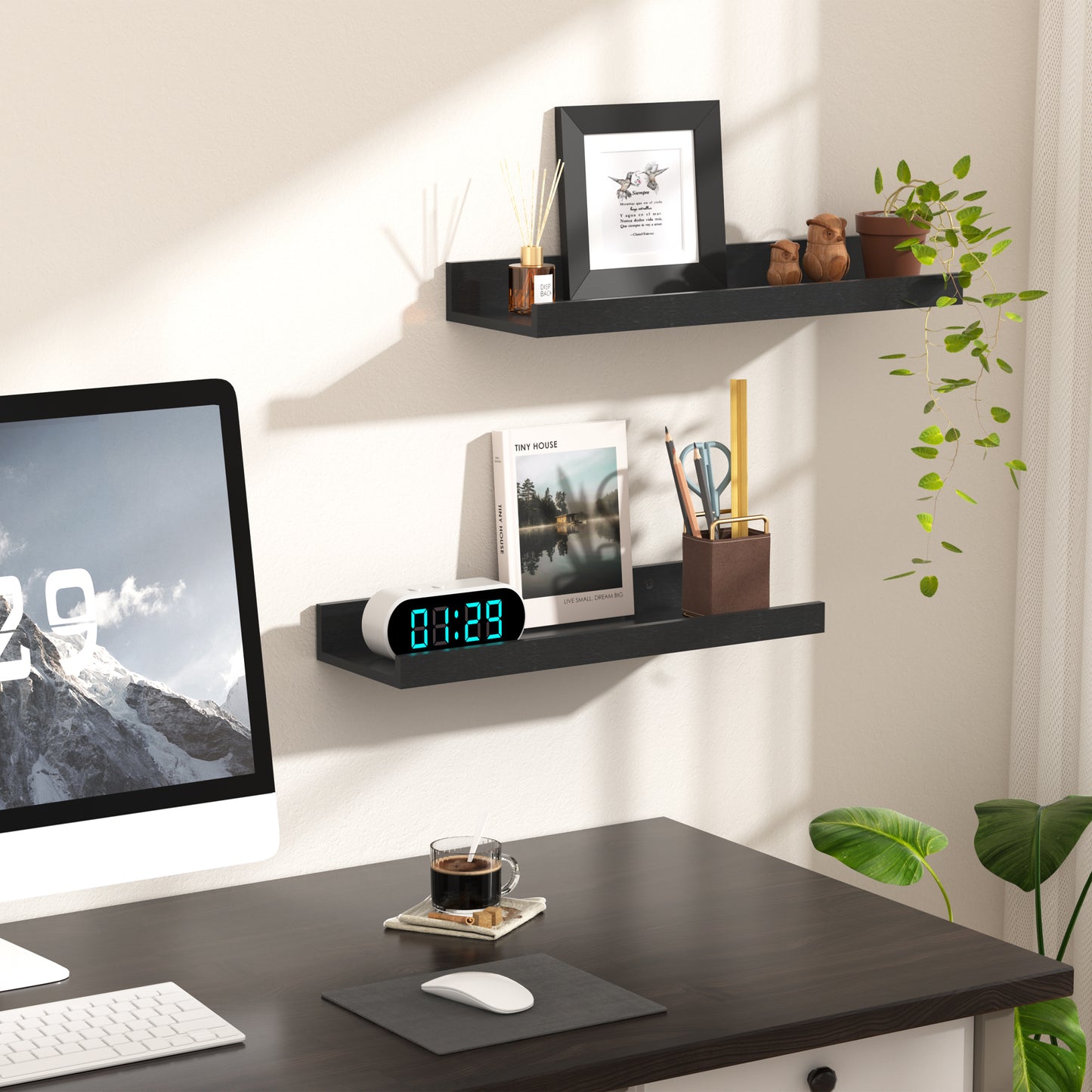 Floating Shelves, Sindcom Home Wood Shelf Wall Mounted, Set of 5, Black