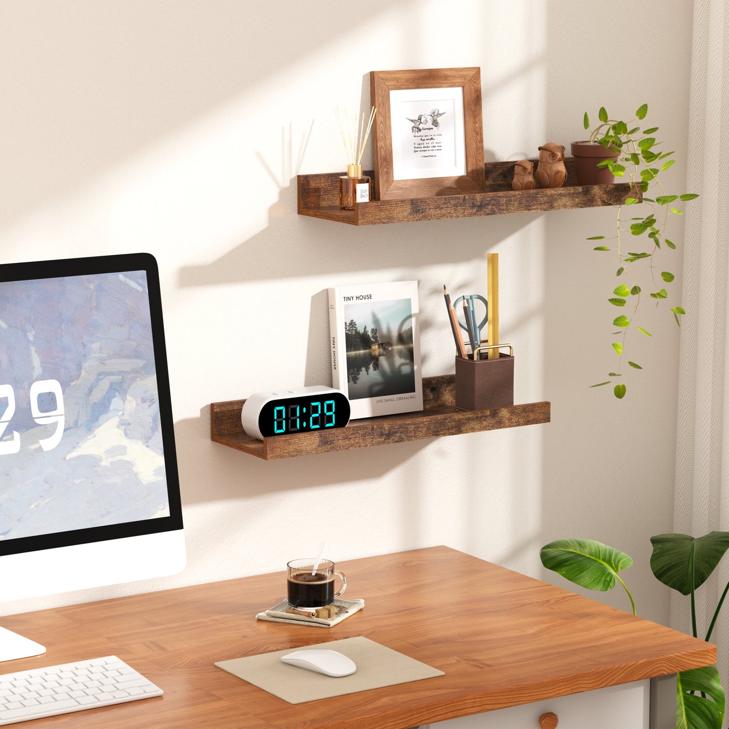 Floating Shelves, Sindcom Home Wood Shelf Wall Mounted, Set of 5, Brown