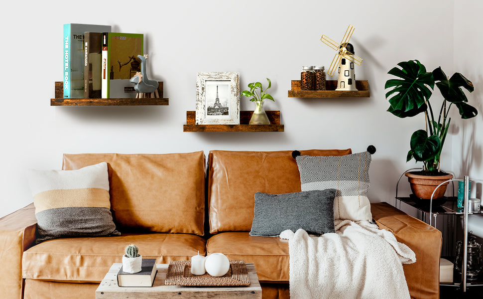 Floating Shelves, Upsimples Wood Shelf Wall Mounted, Set of 5, Multiple Sizes, Brown