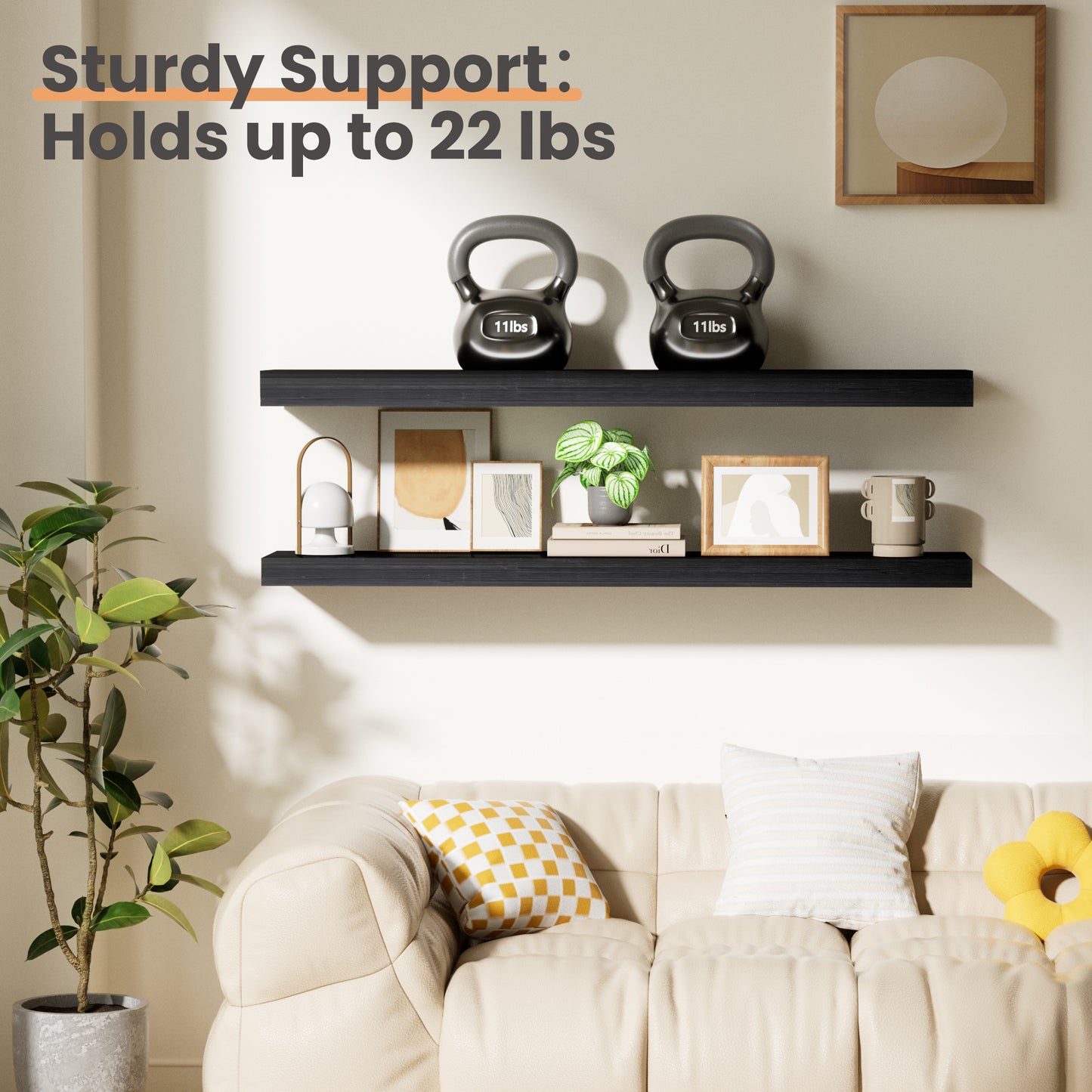 Sindcom 36in Floating Shelves with Invisible Brackets, Wall Mounted Rustic Wood Shelves Set of 3, Black