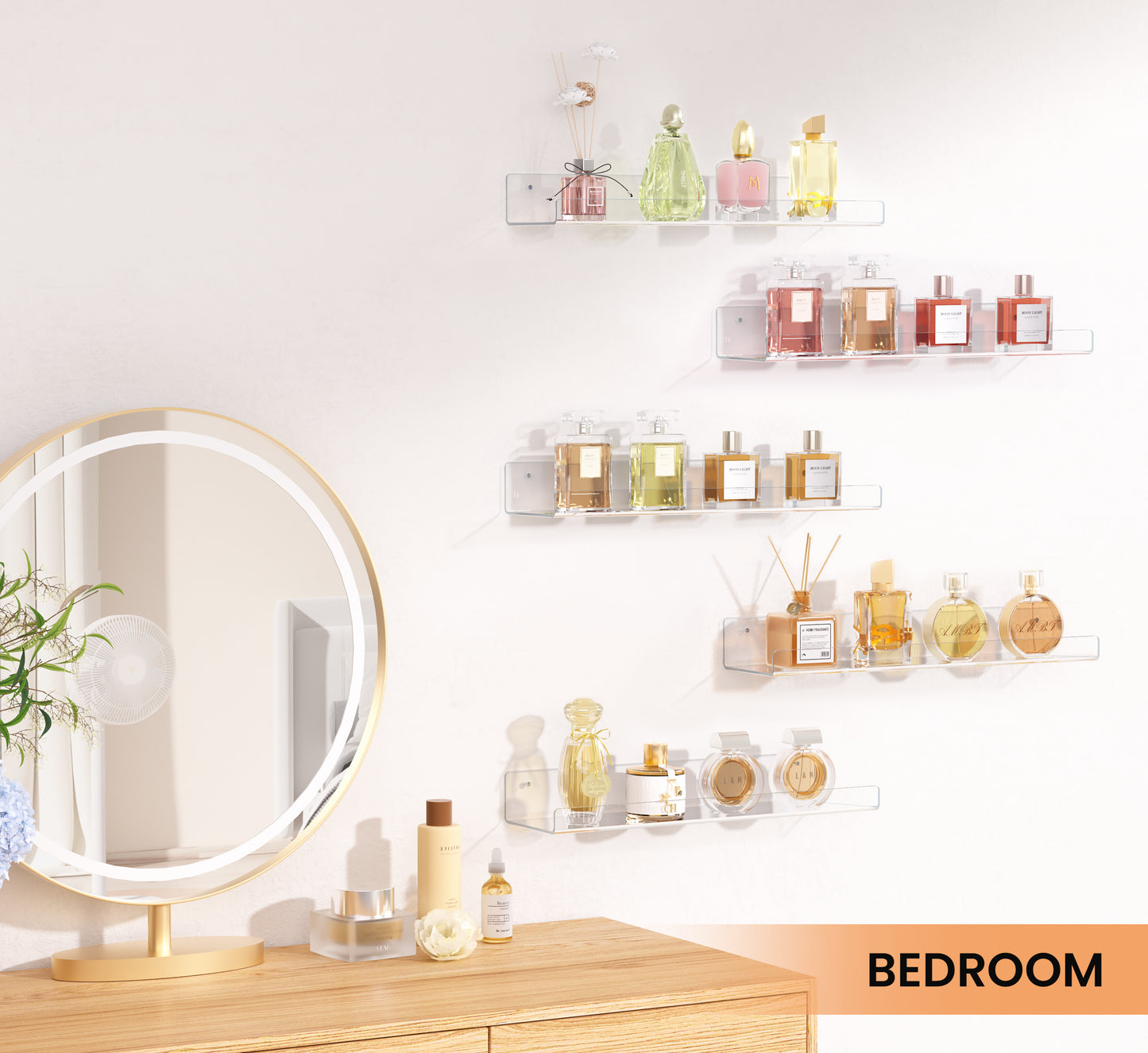 15" Acrylic Floating Shelves Wall Mounted, Upsimples 9pack Clear Acrylic Shelves, for Bedroom, Living Room, Bathroom, Kitchen