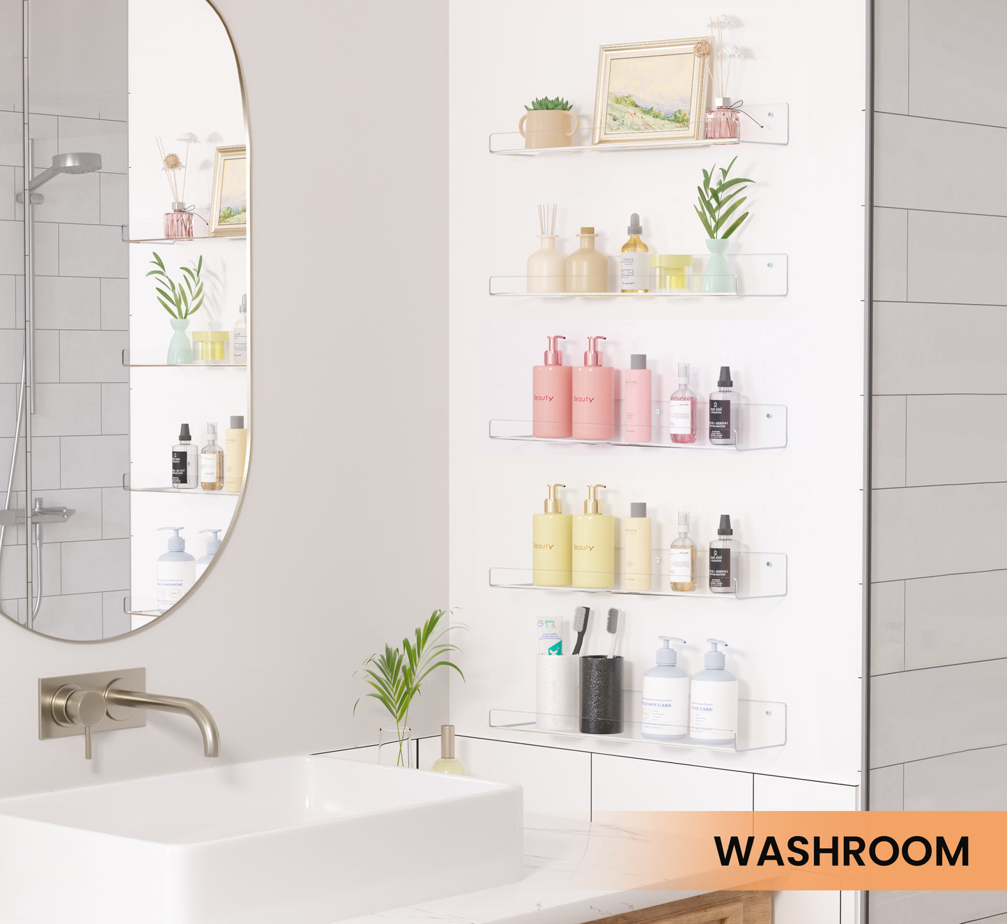 15" Acrylic Floating Shelves Wall Mounted, Upsimples 9pack Clear Acrylic Shelves, for Bedroom, Living Room, Bathroom, Kitchen