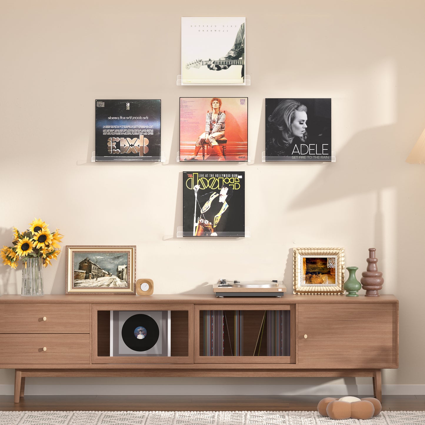 Sindcom Vinyl Record Holder Wall Mount Album Shelve Record Holder , Easy Install Acrylic Vinyl Display Shelf in Office Home,5 Pcs