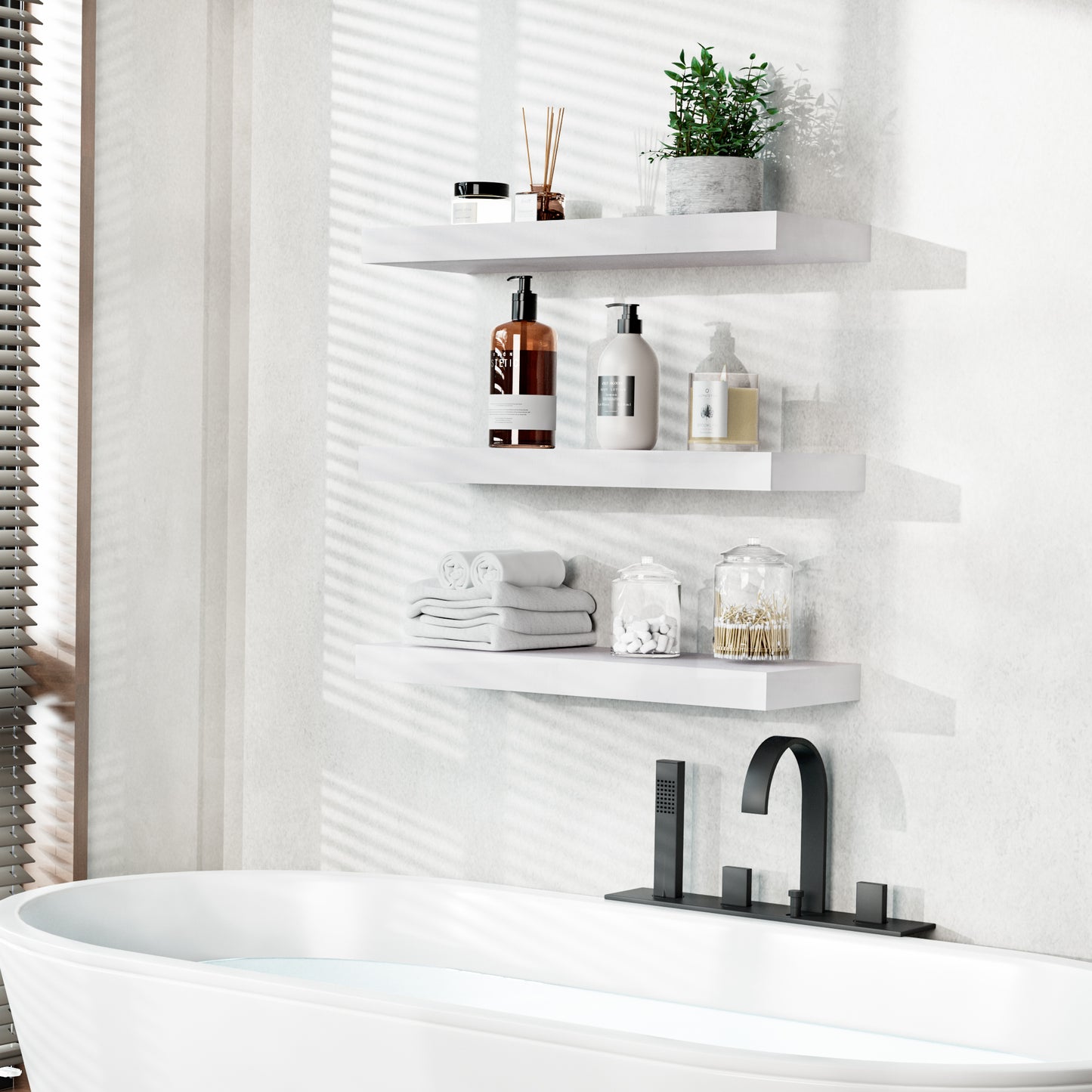 Sindcom Wood Floating Shelves Wall Mounted Shelves, White, Set of 3