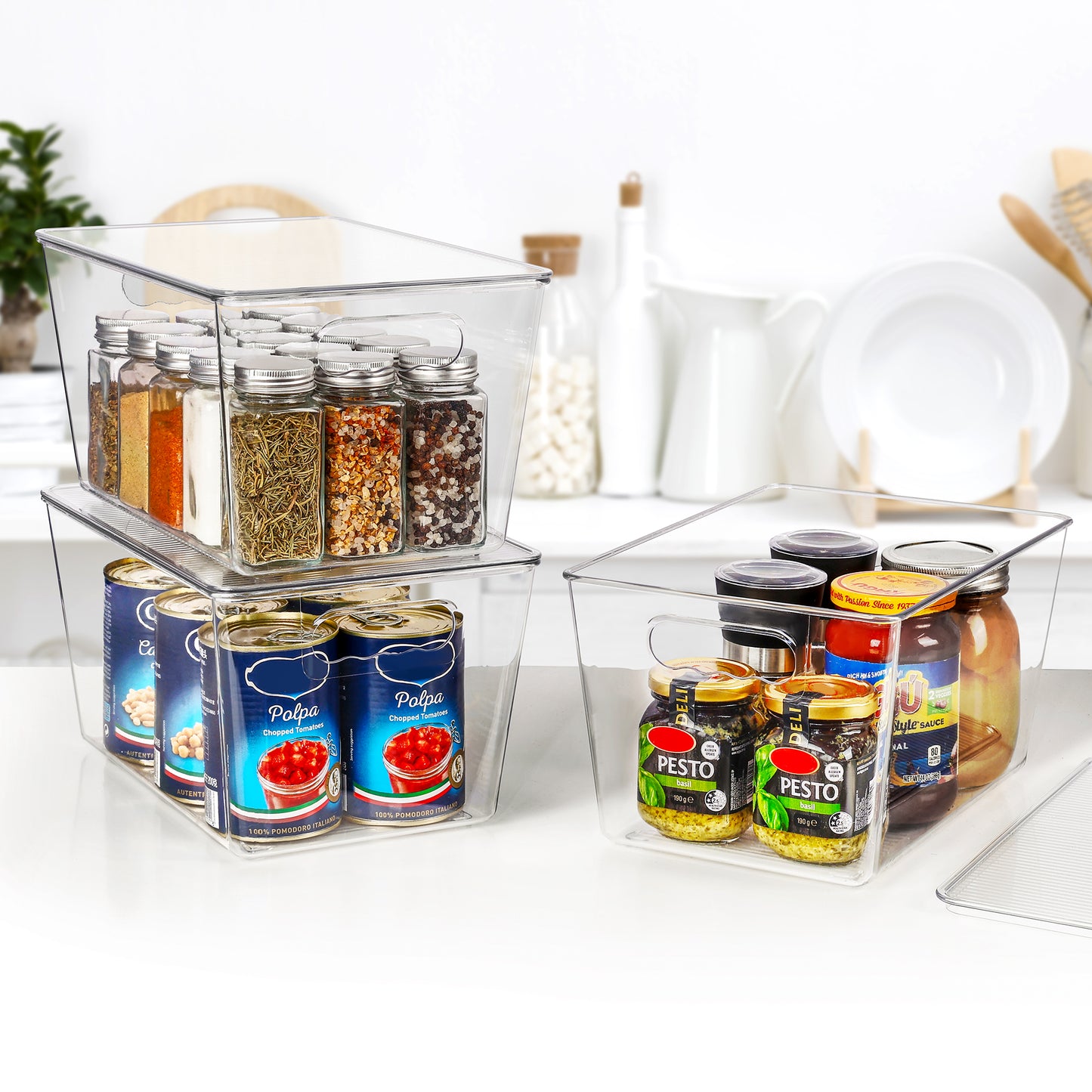 Sindcom 7 Pack Clear Plastic Storage Bins with Lids, Pantry Organizer, for Cabinet, Kitchen, Large