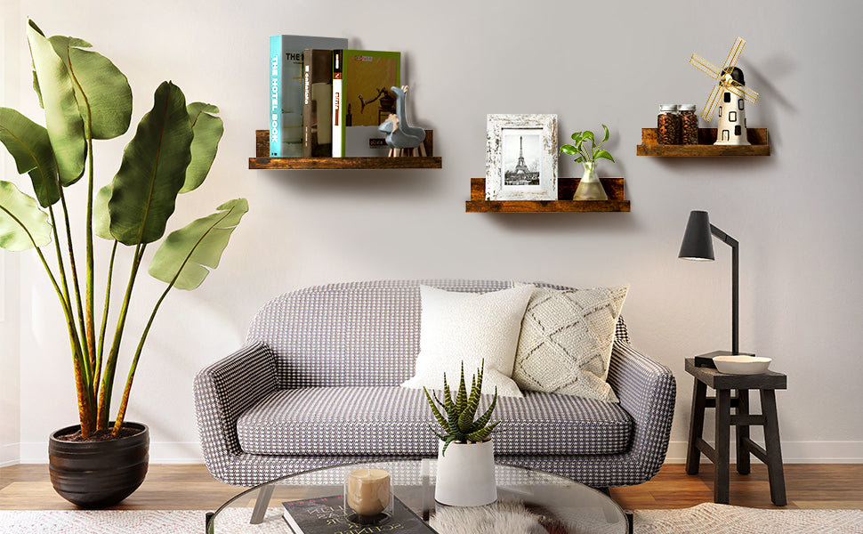 Floating Shelves, Upsimples Wood Shelf Wall Mounted, Set of 5, Multiple Sizes, Brown