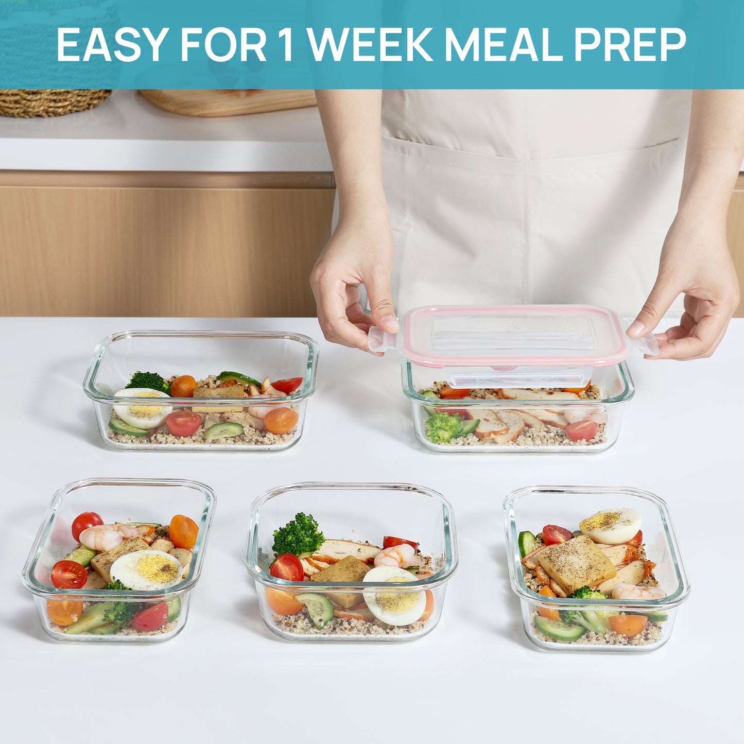 Sindcom 7 Pack Glass Food Storage Containers, Meal Prep, Airtight Bento Boxes with Leak Proof Locking Lids,Colorful