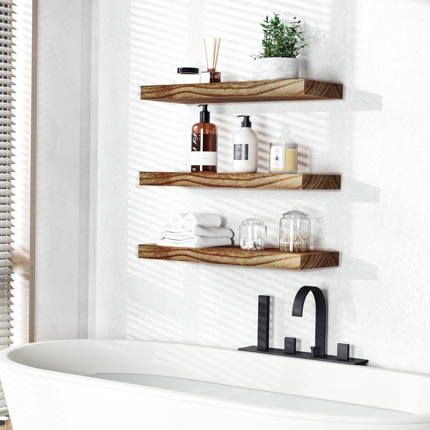 Sindcom 3 Pack Brown Wood Floating Shelves Wall Mounted Shelves