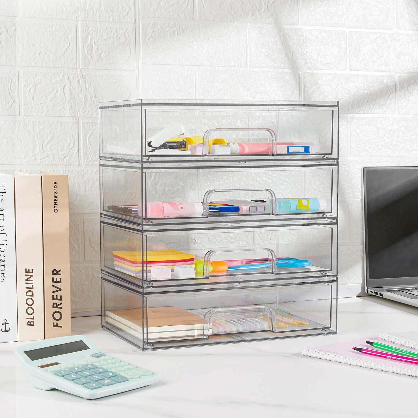 Sindcom Clear Stackable Storage Drawers,2 Pack Acrylic Plastic Organizers Bins for Makeup Palettes, Cosmetics, and Beauty Supplies,Ideal for Vanity, Bathroom,Cabinet,Desk Organization