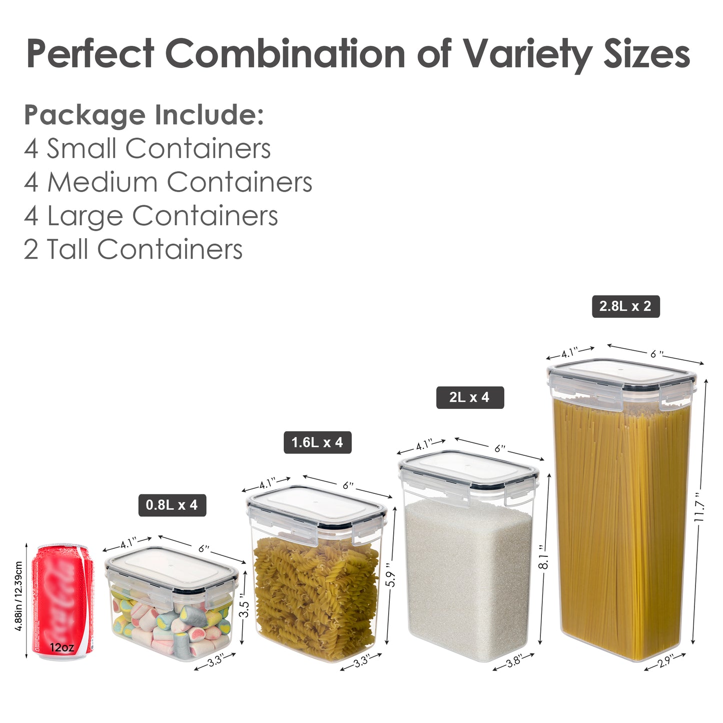 Sindcom Airtight Food Storage Containers Set, 14pcs Plastic Kitchen and Pantry Organization Canisters, Black