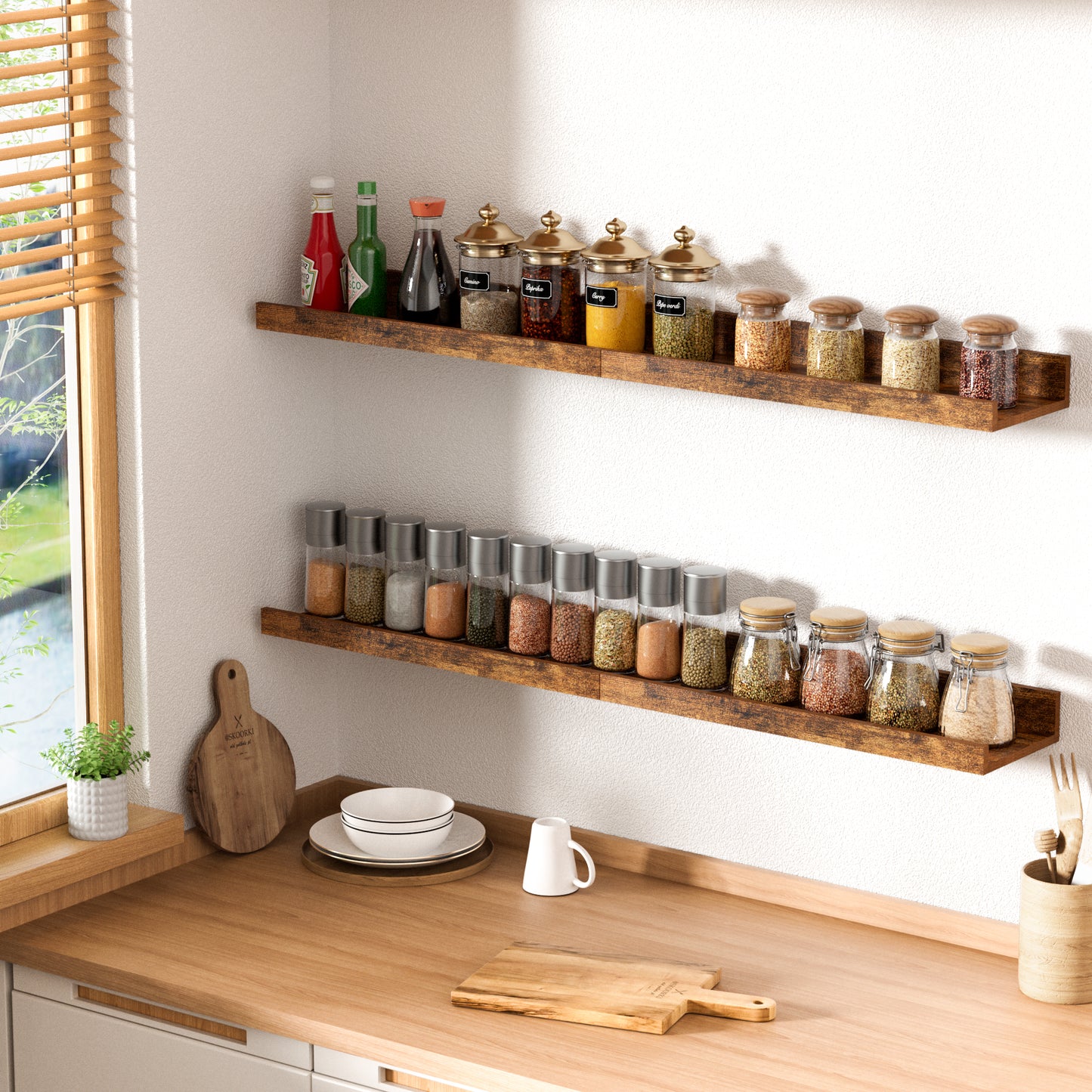 Floating Shelves, Sindcom Home Wood Shelf Wall Mounted, Set of 5, Brown