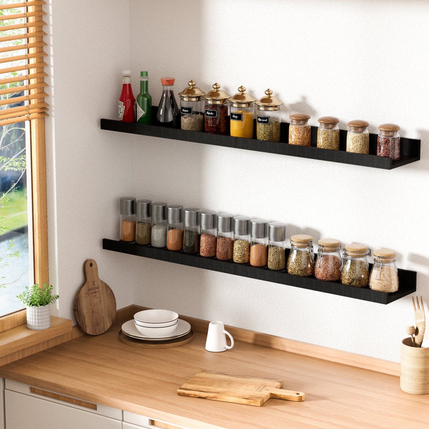 Floating Shelves, Sindcom Home Wood Shelf Wall Mounted, Set of 5, Black
