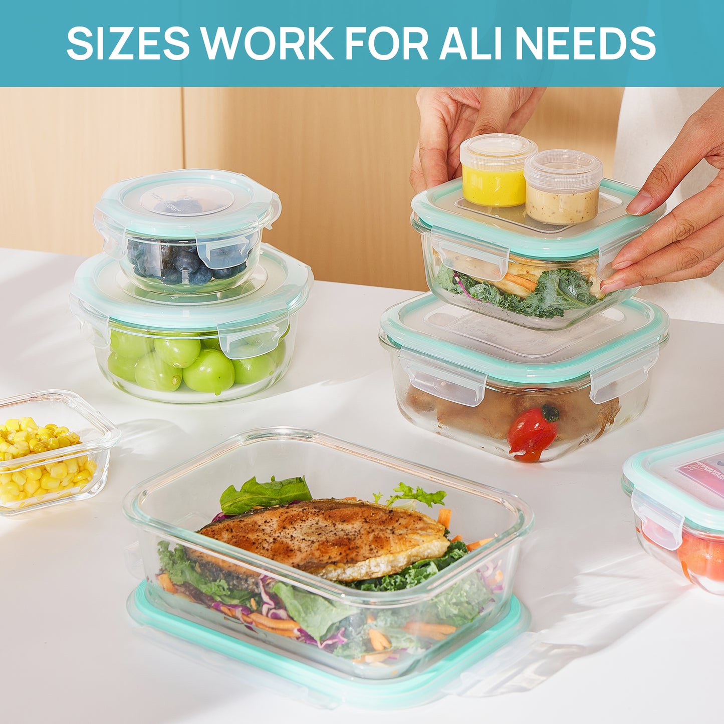 Sindcom 34pcs Glass Food Storage Containers, Meal Prep Containers, Airtight Bento Boxes(17 Containers & 17 Lids)
