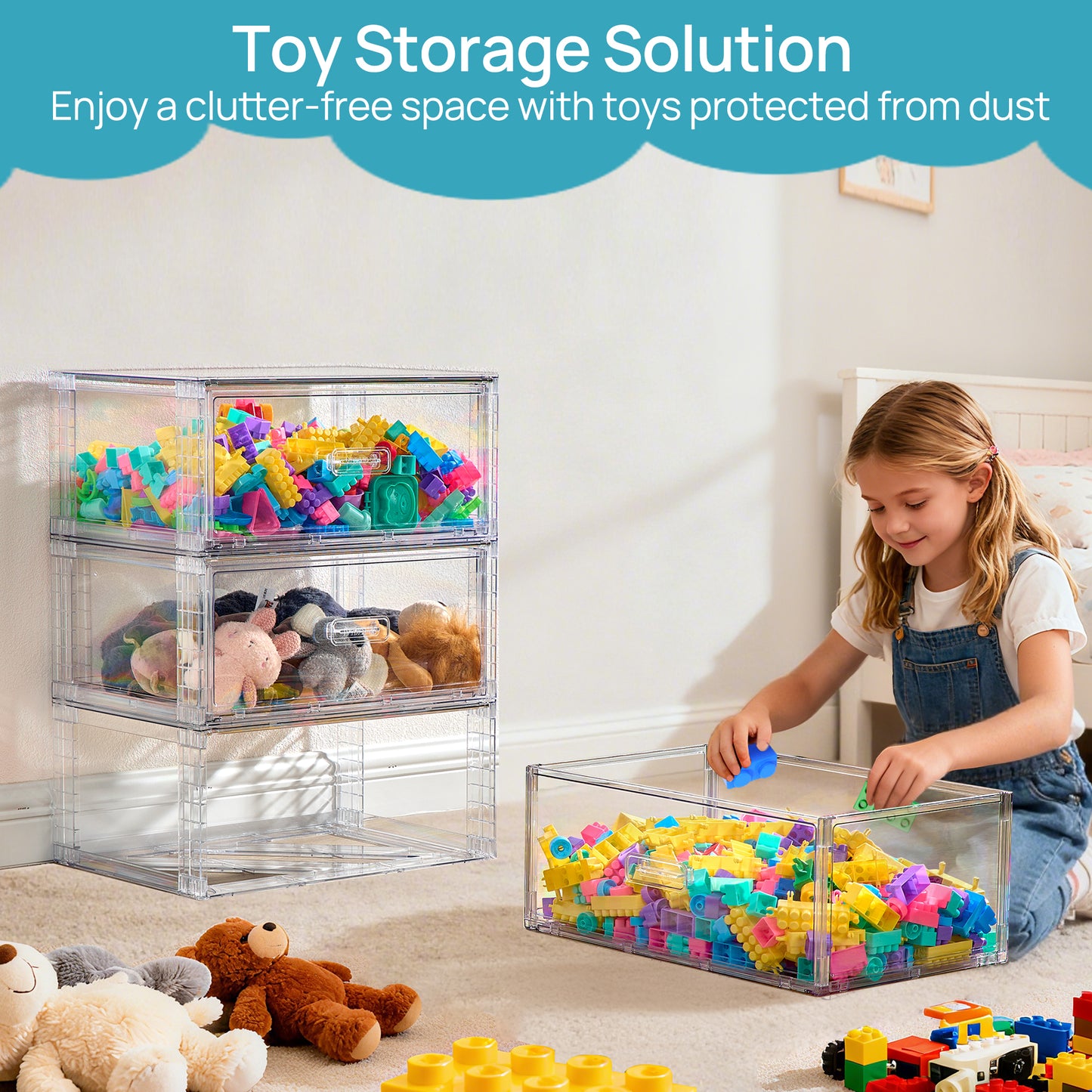 Sindcom 2 Pack 27QT Large Clear Stackable Storage Drawers, Easily Assemble Plastic Closet Storage Bins, Dust-Proof UnderBed Organizer for Clothing, Sweater Organization