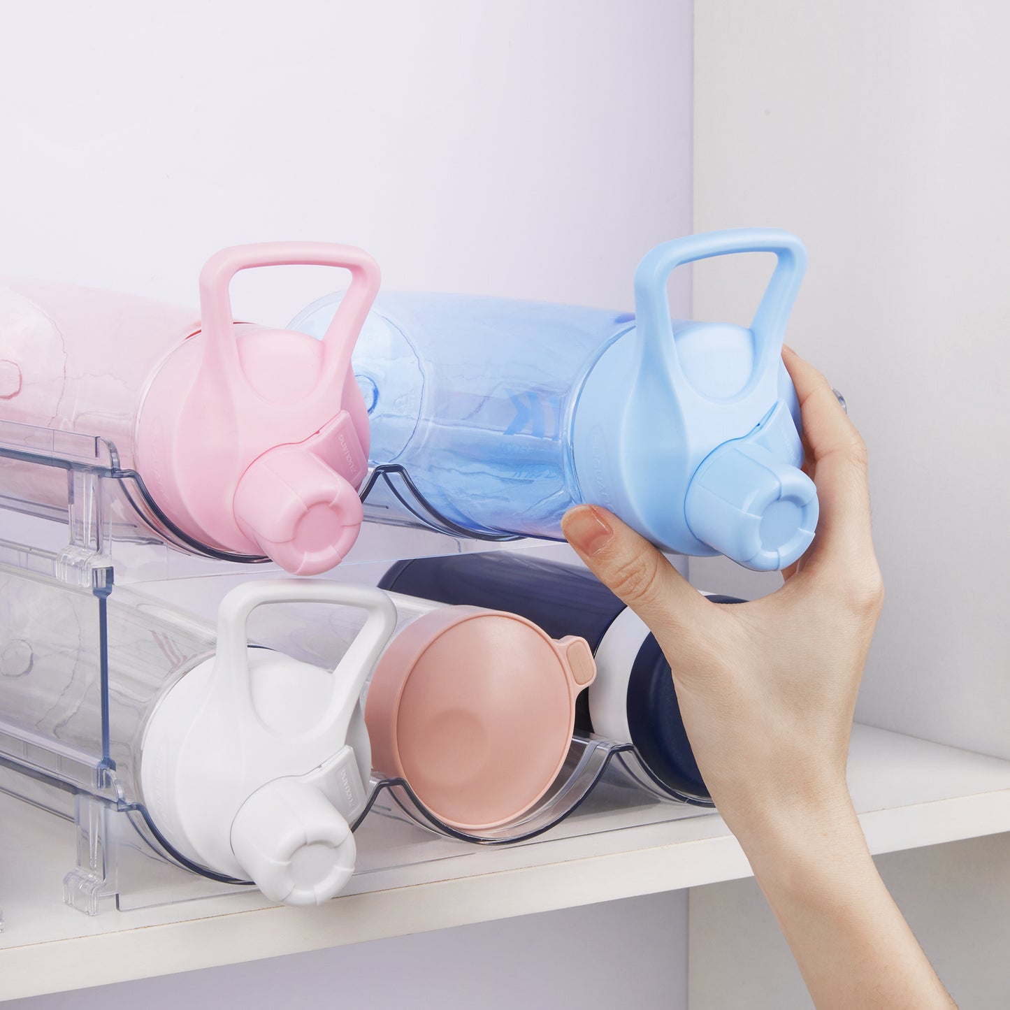 Sindcom 4 Pack Stackable Bottle Holder Storage Rack, Plastic Water Bottle Organizer, Clear