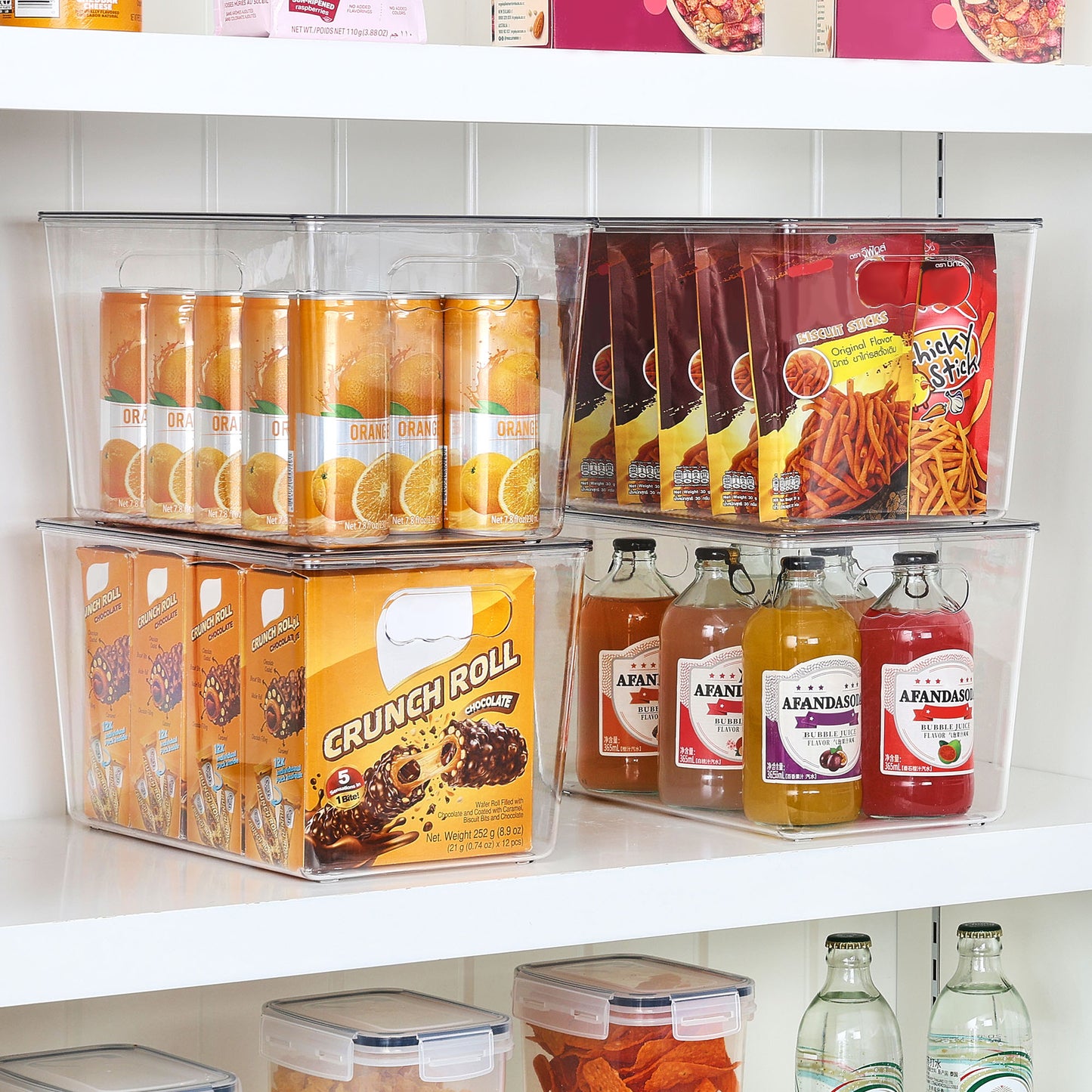 Sindcom 4 Pack Clear Plastic Storage Bins with Lids, Pantry Organizer, for Cabinet, Kitchen, XLarge