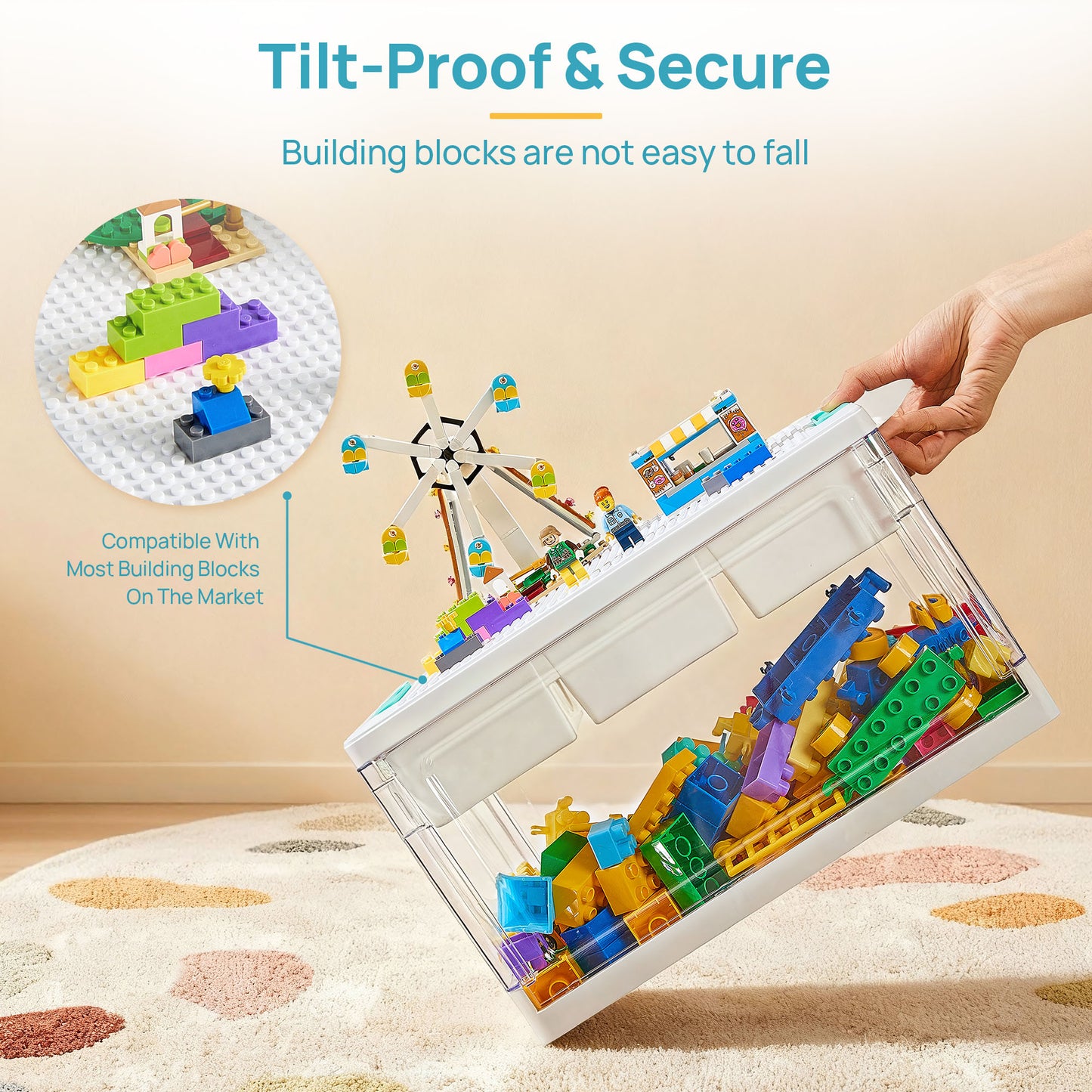 Sindcom 24 QT Plastic Storage Box with Building Baseplate Lid and Removable Tray,Craft Organizer and Storage for Art Supplies, Beads and Sewing,1 Pack