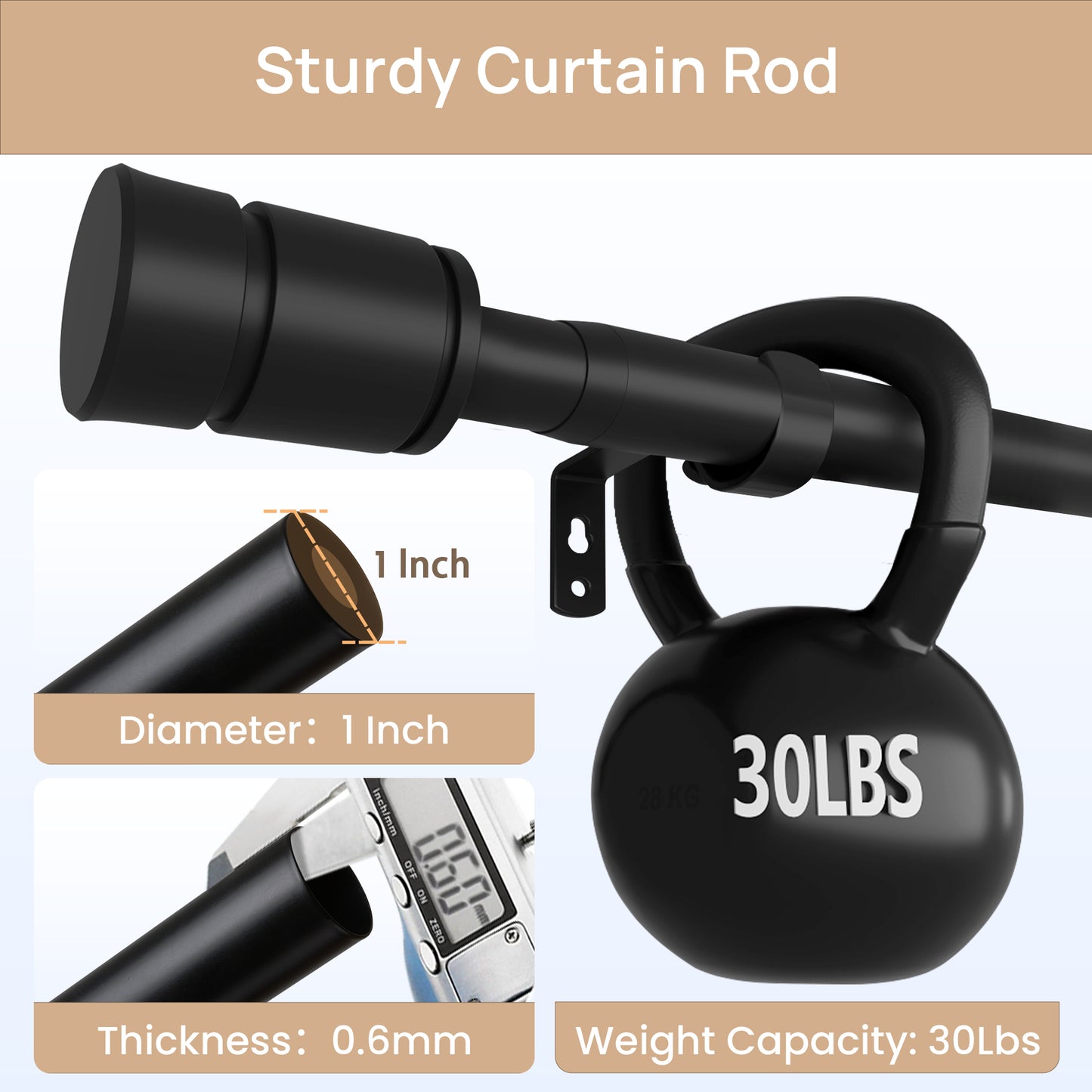 Sindcom Matte Black Curtain Rods for Windows 48 to 84 Inches, 1 Inch Diameter Adjustable Heavy Duty Drapery Rod with Brackets for Bedroom, 28"-90"