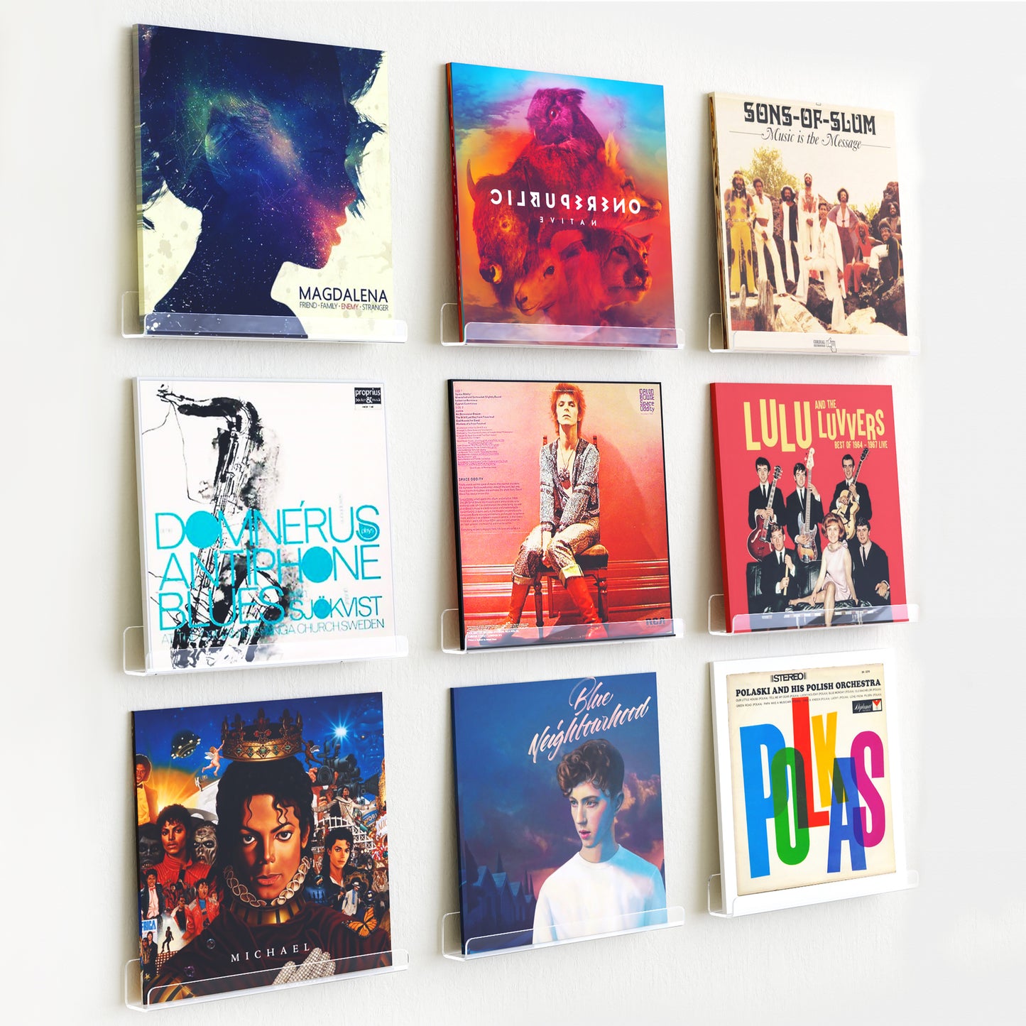 Sindcom Vinyl Record Holder Wall Mount Album Shelve Record Holder , Easy Install Acrylic Vinyl Display Shelf in Office Home, 9 Pcs