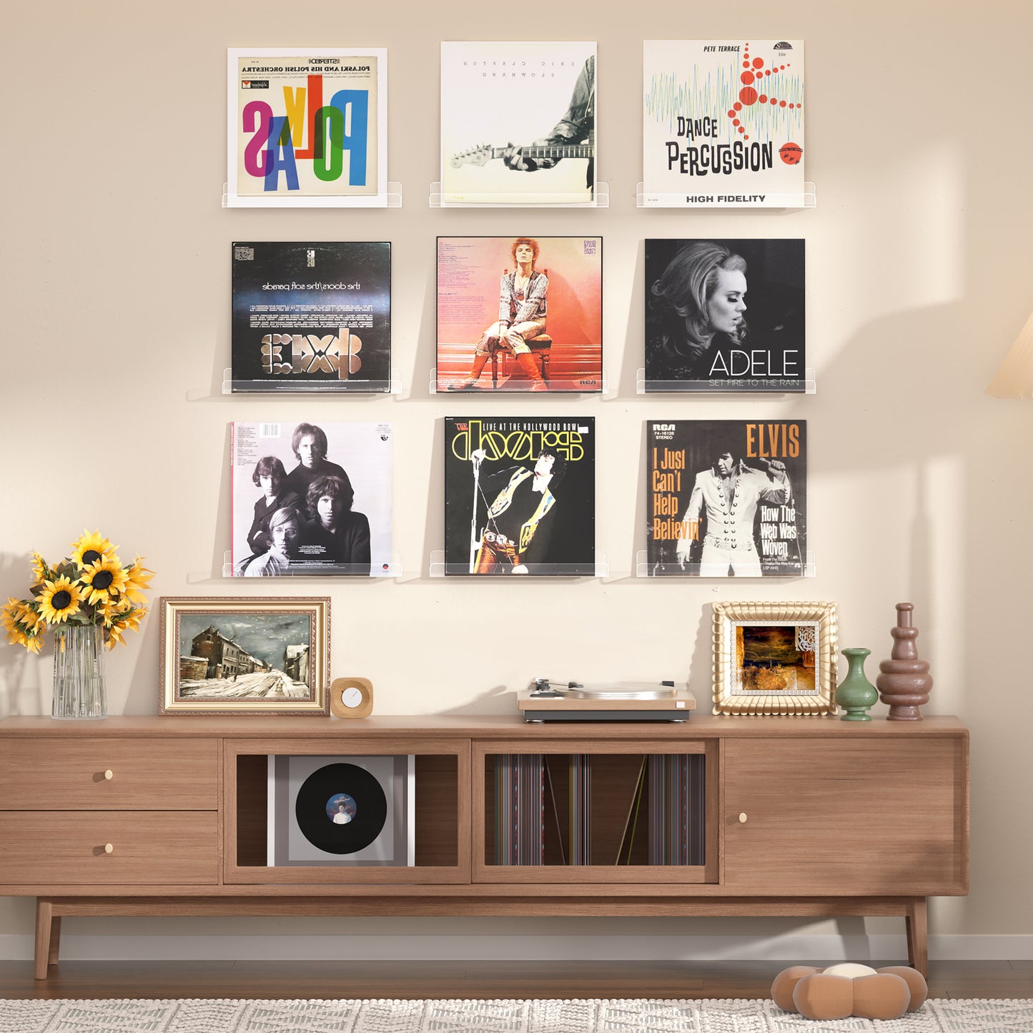 Sindcom Vinyl Record Holder Wall Mount Album Shelve Record Holder , Easy Install Acrylic Vinyl Display Shelf in Office Home, 9 Pcs