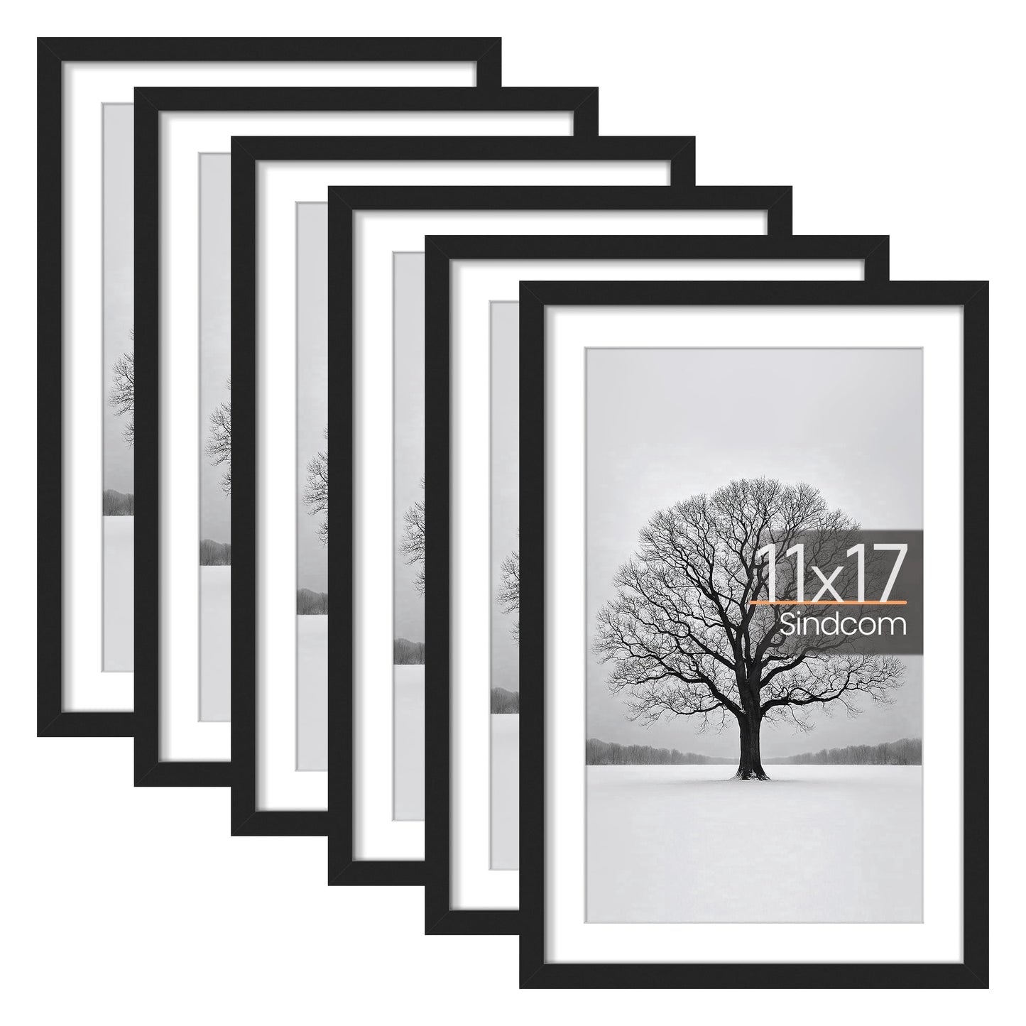 Sindcom 6 Pack 11x17 Picture Frames,Display Pictures 9x15 with Mat or 11 x 17 Without Mat,Gallery Wall Photo Frames, Black