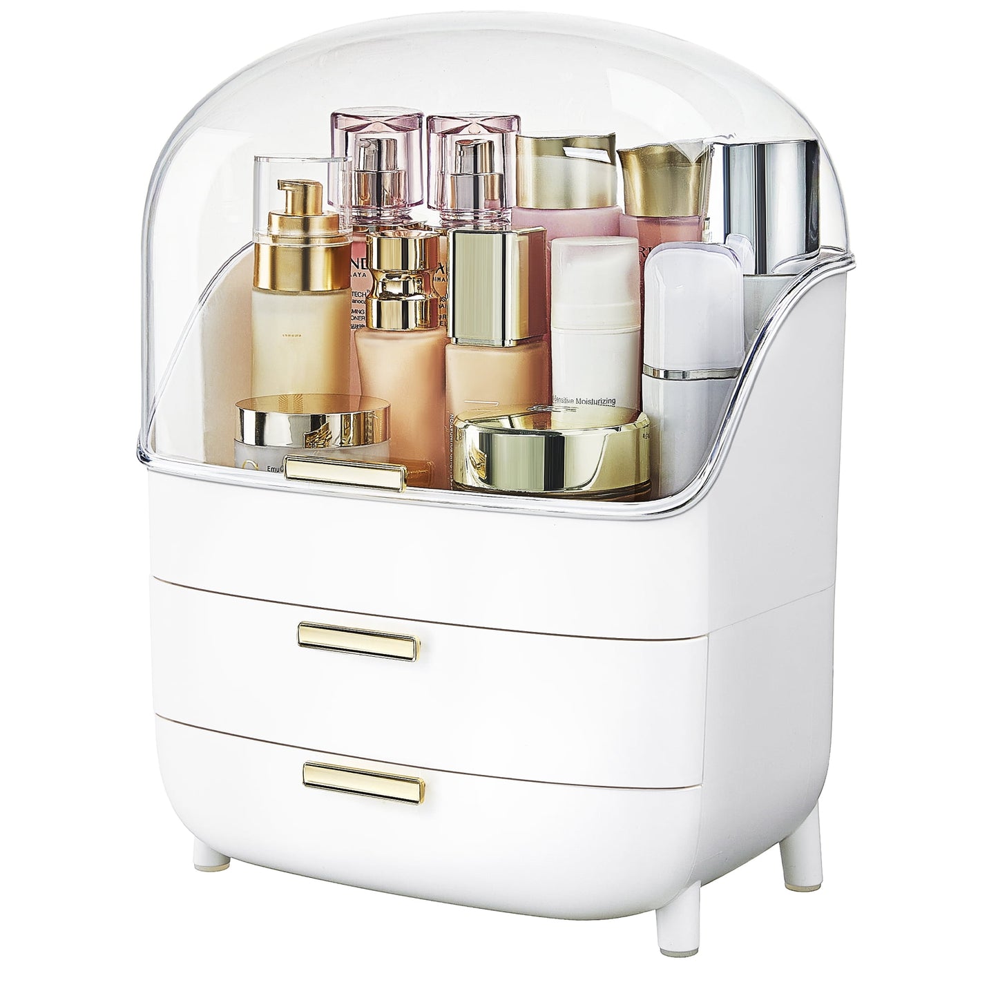 Sindcom 3-Tier Makeup Organizer with Drawers and Lid, Waterproof & Dustproof Skincare Organizers for Vanity and Bathroom Countertop, Large Capacity Vanity Organizer,Cosmetic Organizer Box for Dresser