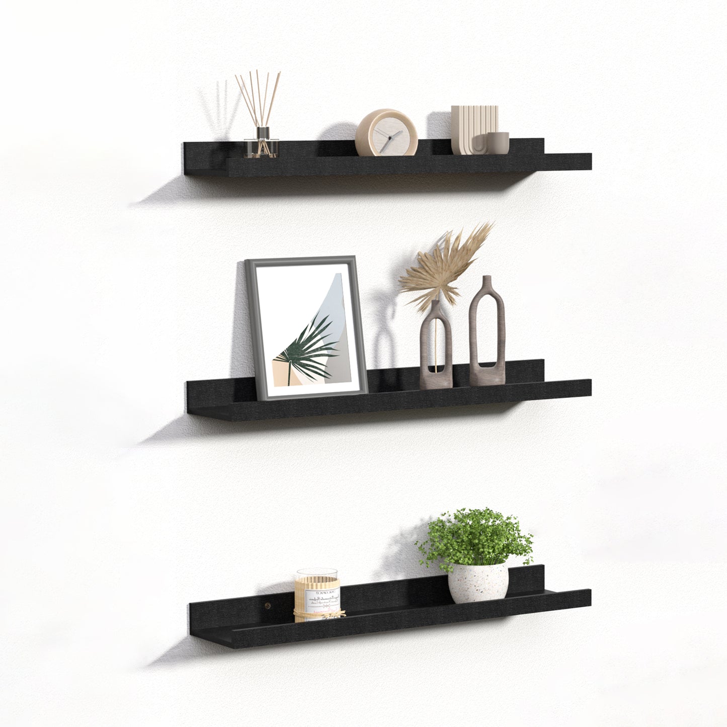 Sindcom Home Wood Shelf Wall Mounted, Set of 3, Black