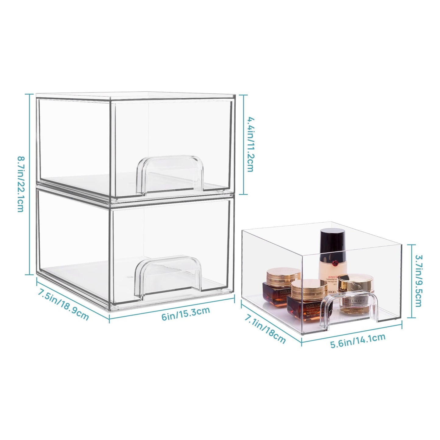 Sindcom 4 Pack Acrylic Bathroom Organizers, Clear Plastic Storage Bins, 4.4" High