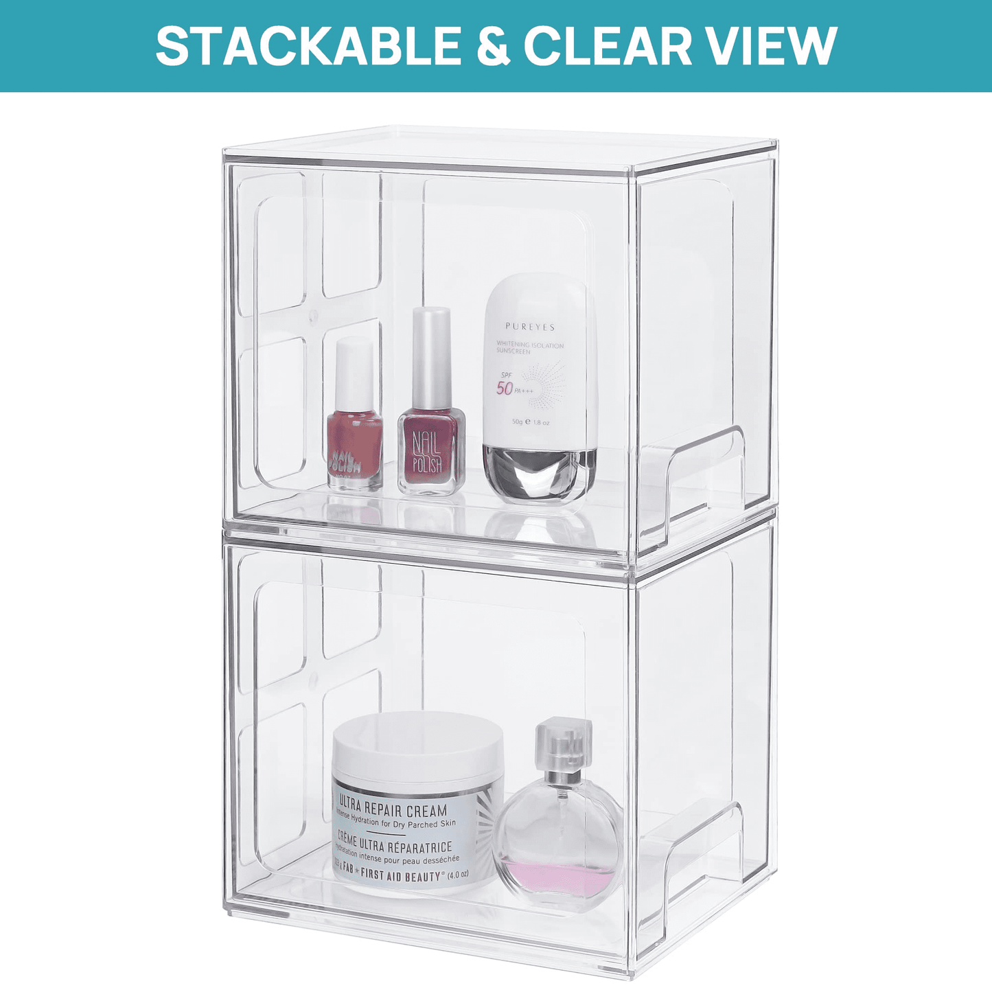 Sindcom TALL Stackable Makeup Storage Drawers, 4 Pack Acrylic Bathroom Organizers