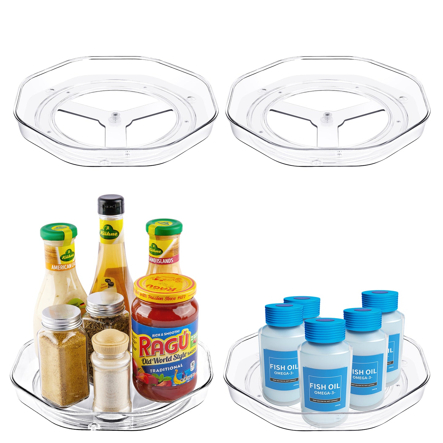 Clear Lazy Susan Organizer, Sindcom 4 Pack Turntable Spice Rack, for Cabinets Kitchen, Countertop, Bathroom, Makeup, 9 Inches