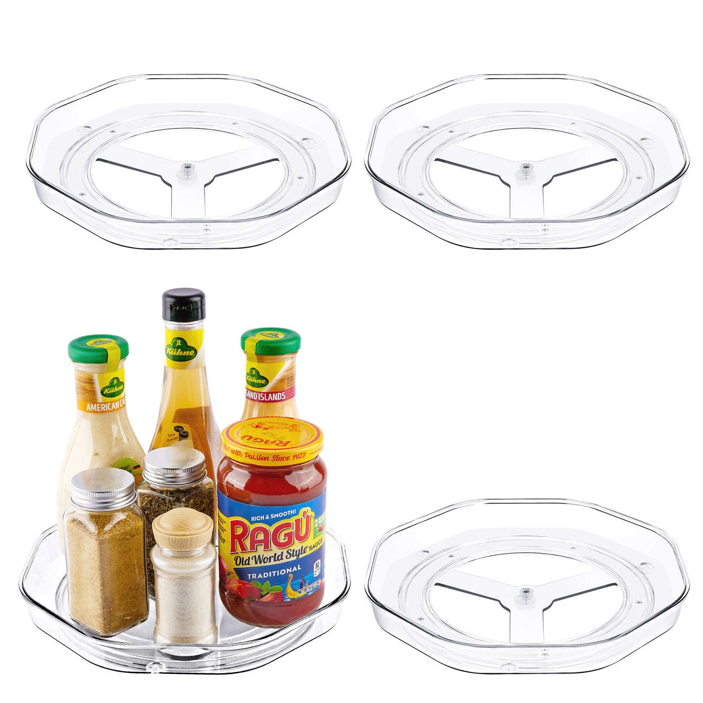Clear Lazy Susan Organizer, Sindcom 4 Pack Turntable Spice Rack, for Cabinets Kitchen, Countertop, Bathroom, Makeup, 9 Inches